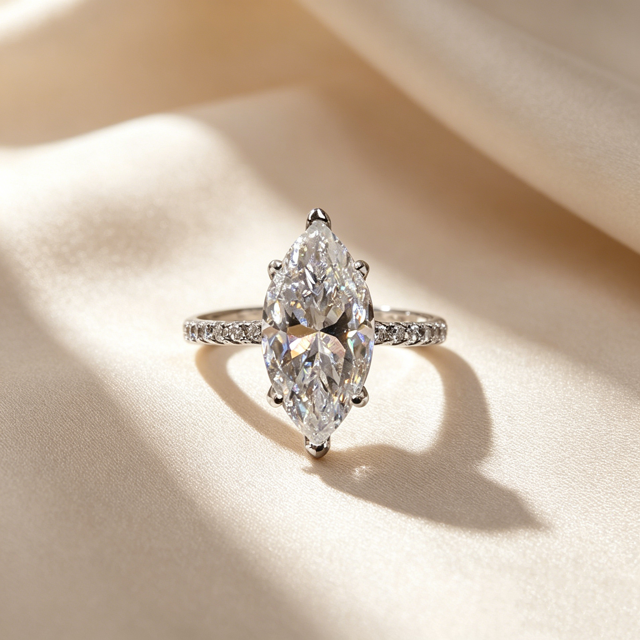 Marquise Moissanite Six-Prong Pavé Ring