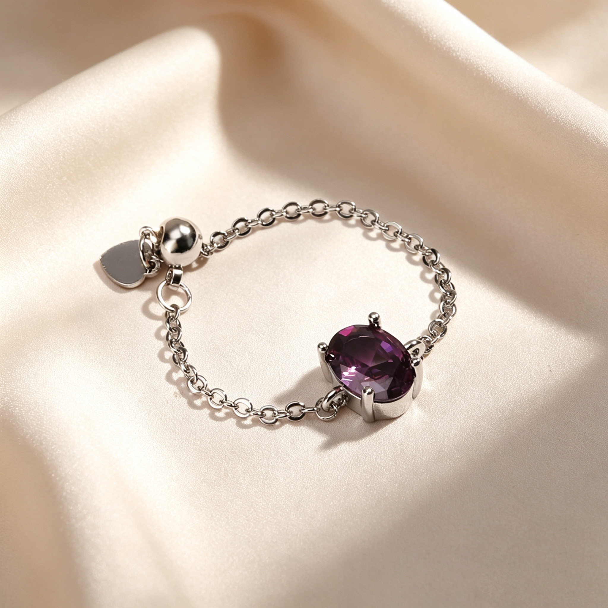 Oval Natural Crystal Adjustable Chain Ring