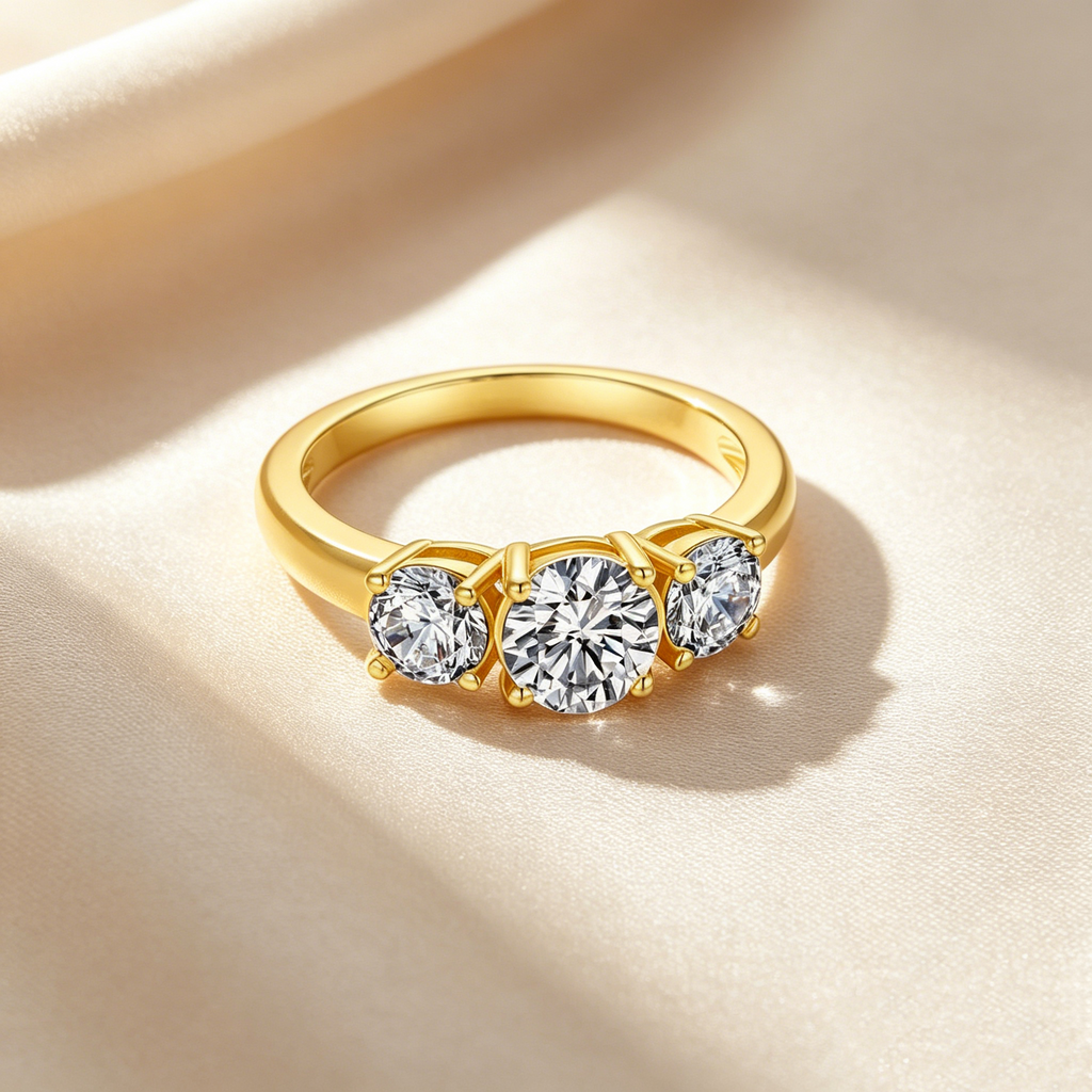 Three-Stone & Half Eternity Moissanite Ring