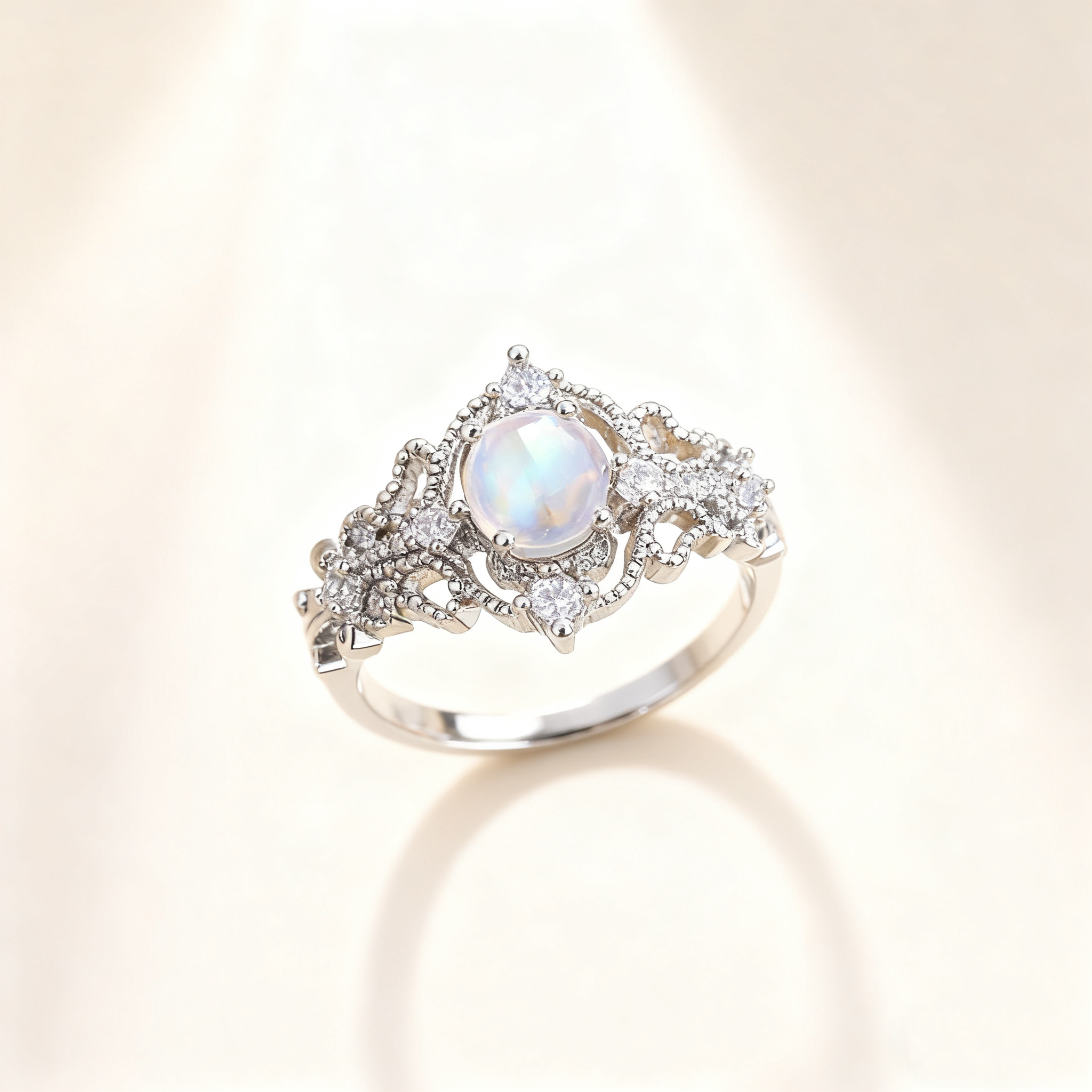 Hollow Moonstone Pavé Ring