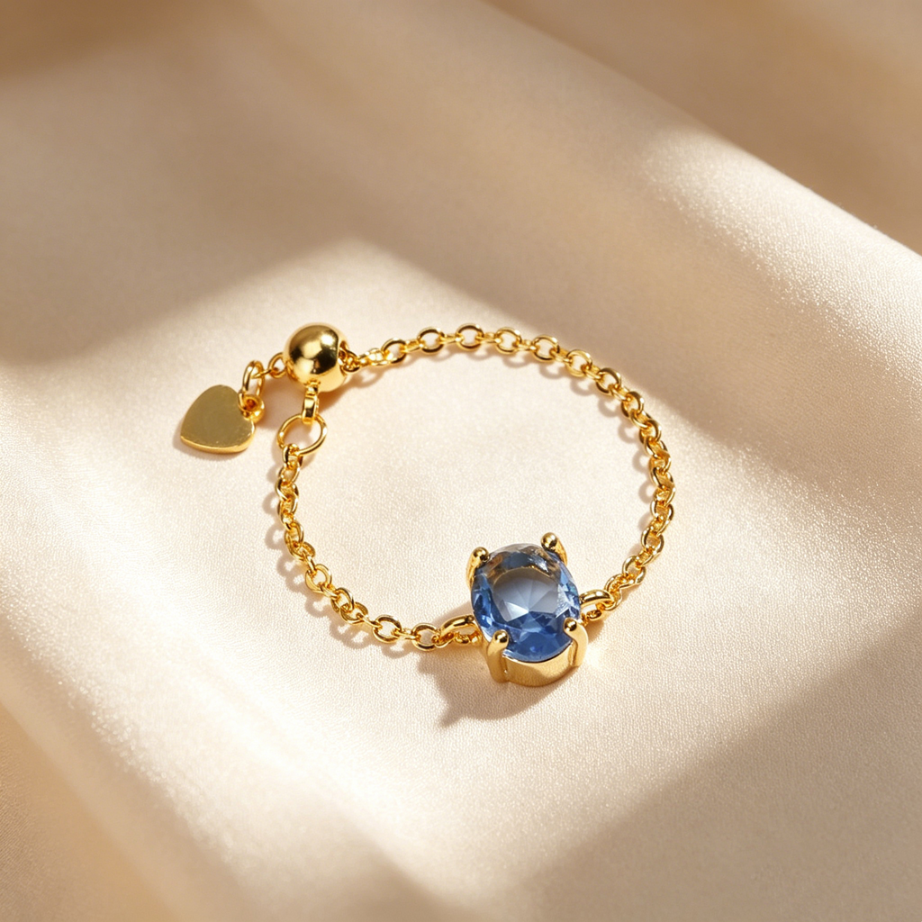 Oval Natural Crystal Adjustable Chain Ring