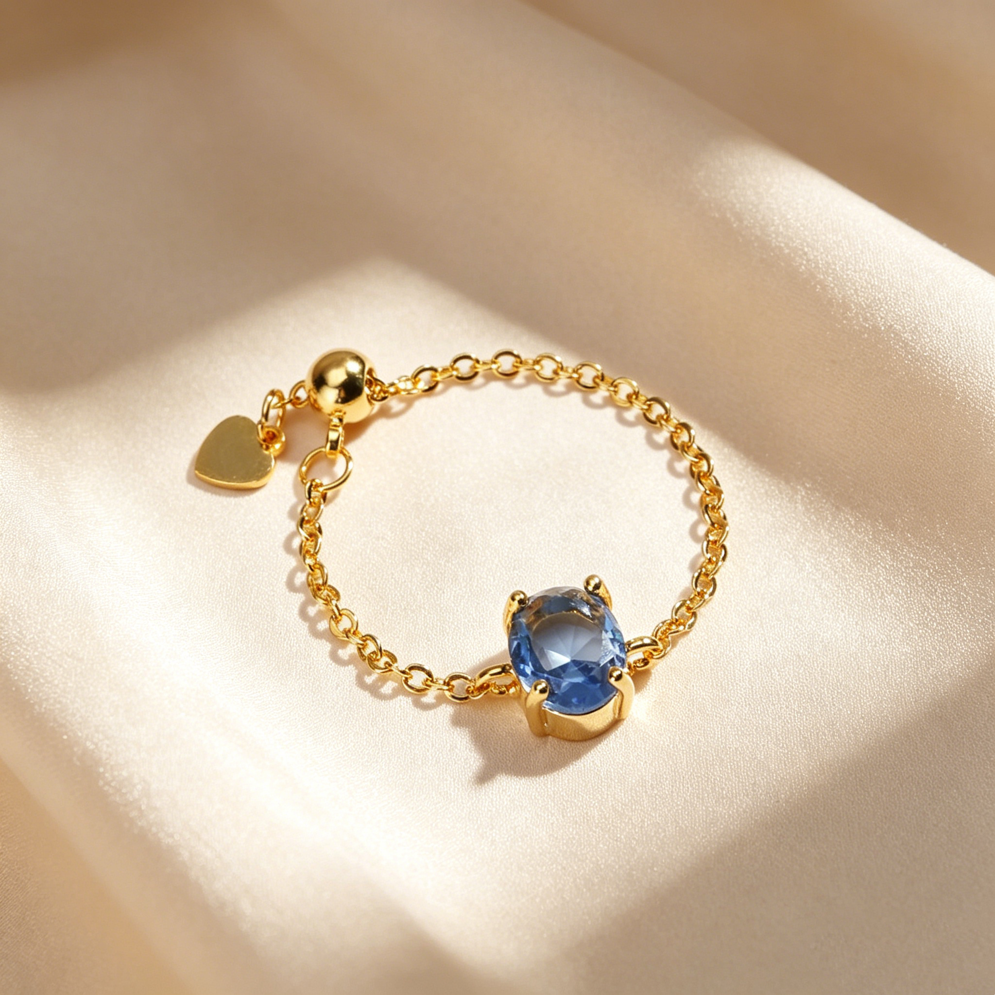Oval Natural Crystal Adjustable Chain Ring