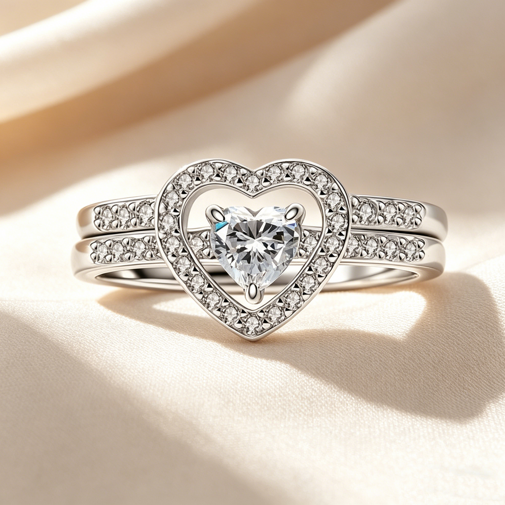 Stackable Heart Moissanite Ring Set