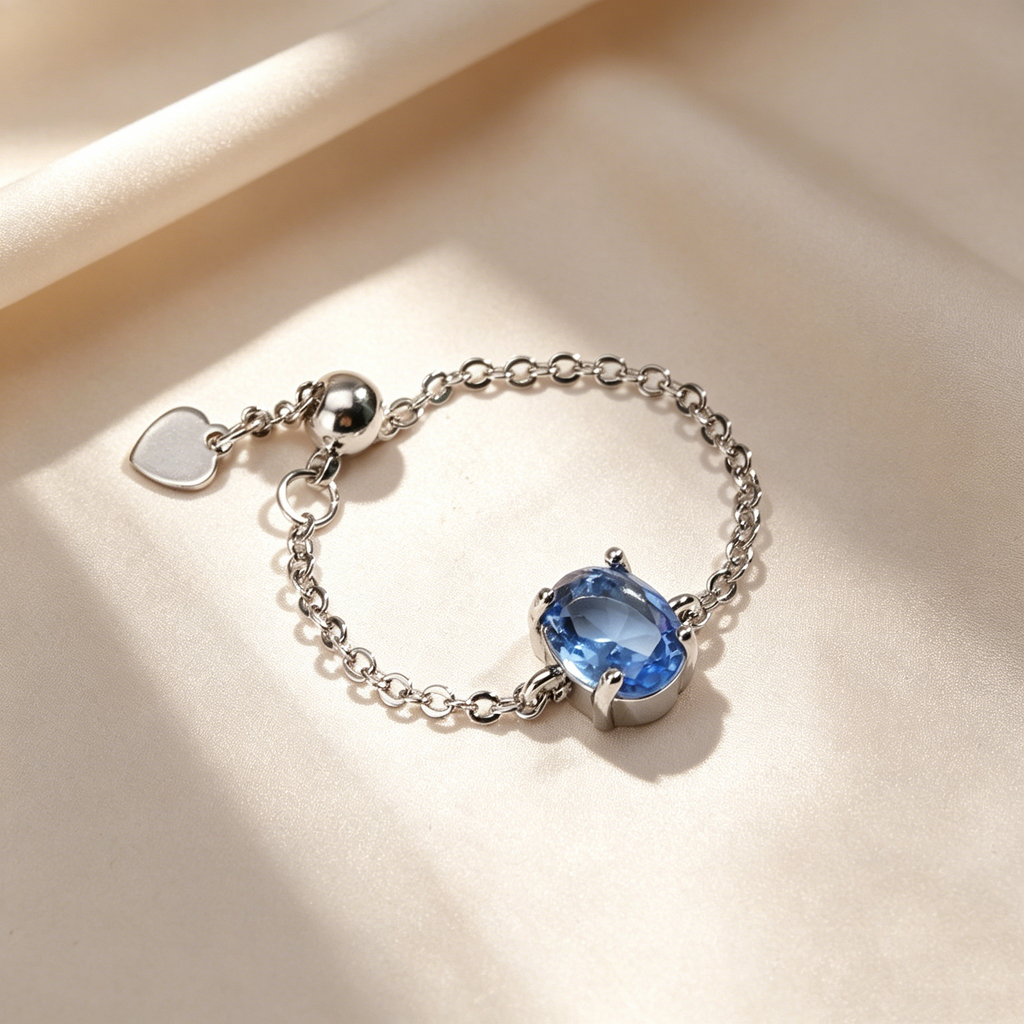 Oval Natural Crystal Adjustable Chain Ring