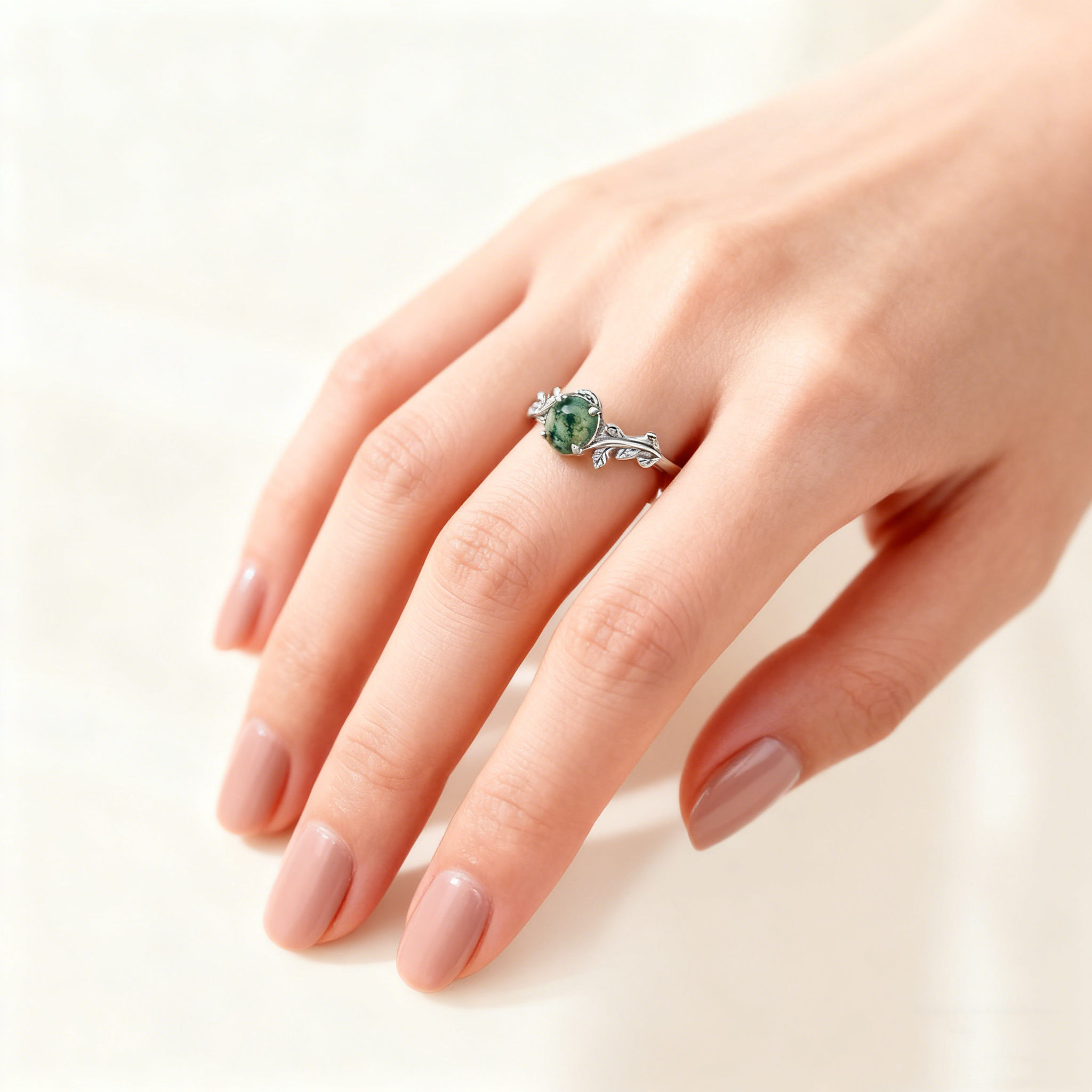 Moss Agate Vine Ring