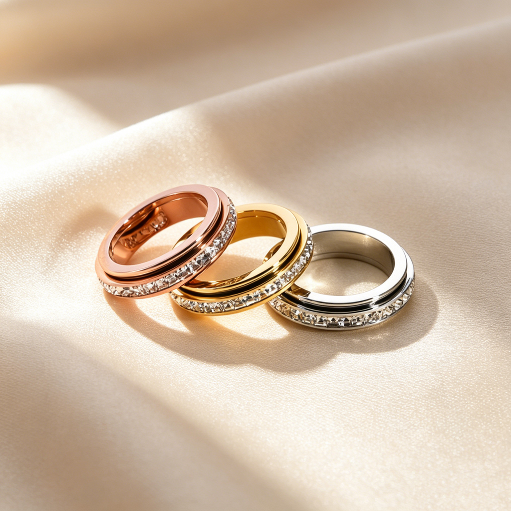 Rotating Triple Band Moissanite Anxiety Ring