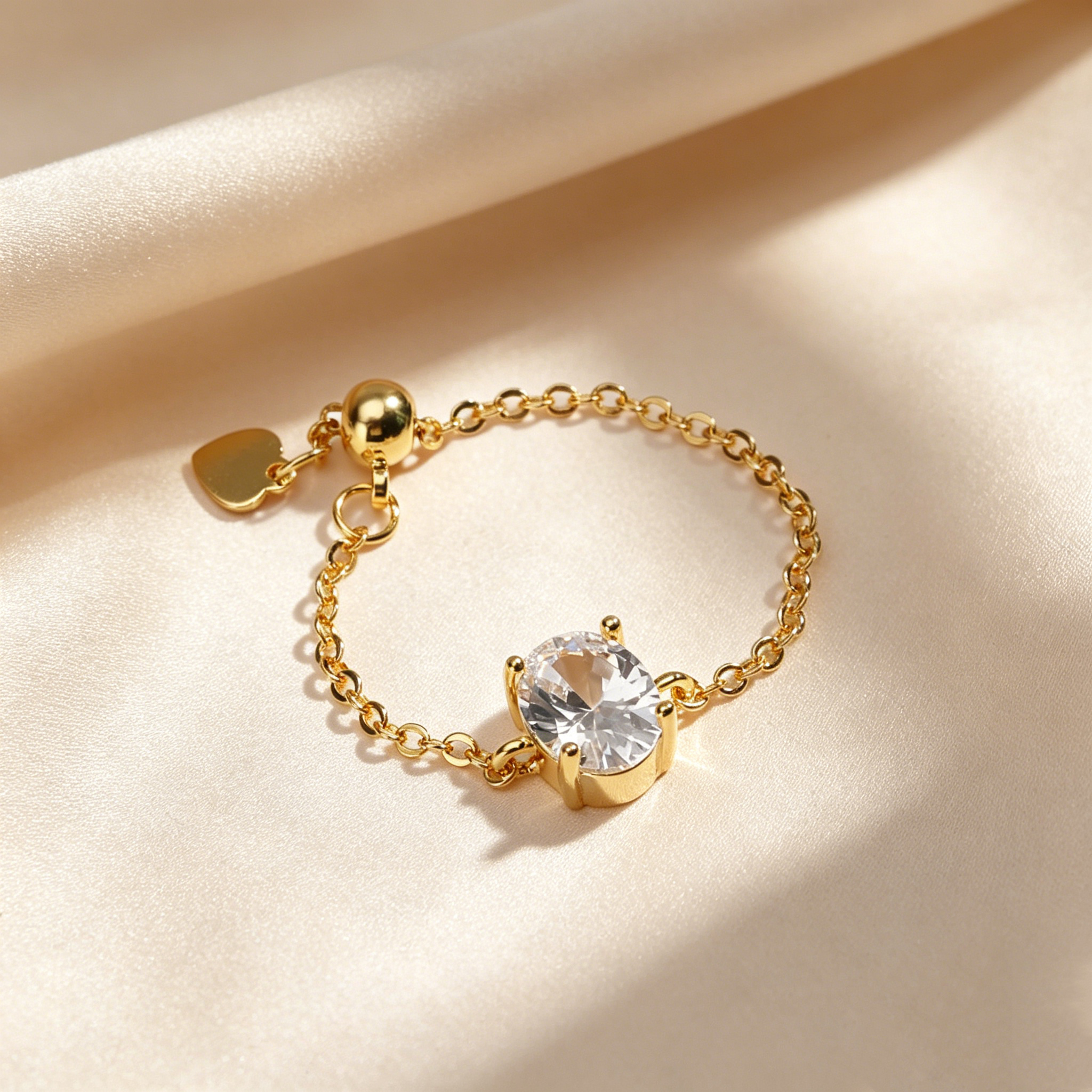 Oval Natural Crystal Adjustable Chain Ring