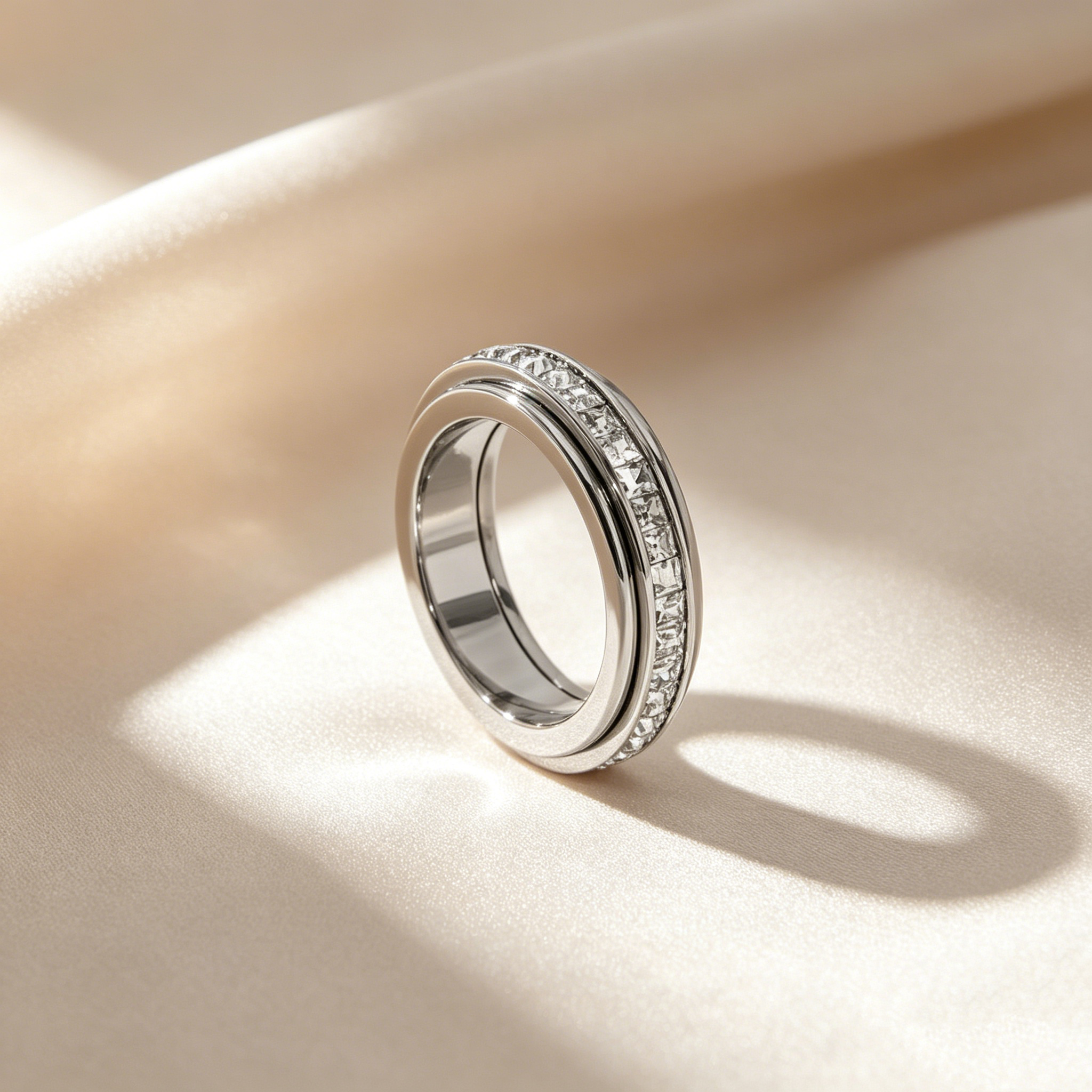 Rotating Triple Band Moissanite Anxiety Ring