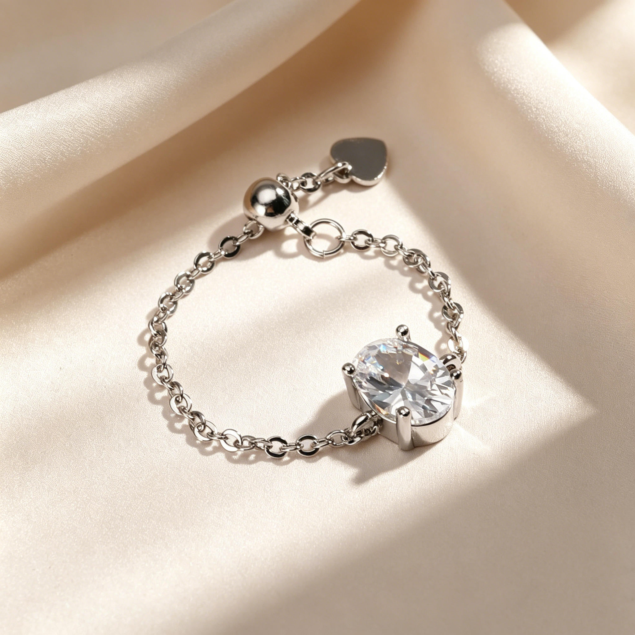 Oval Natural Crystal Adjustable Chain Ring