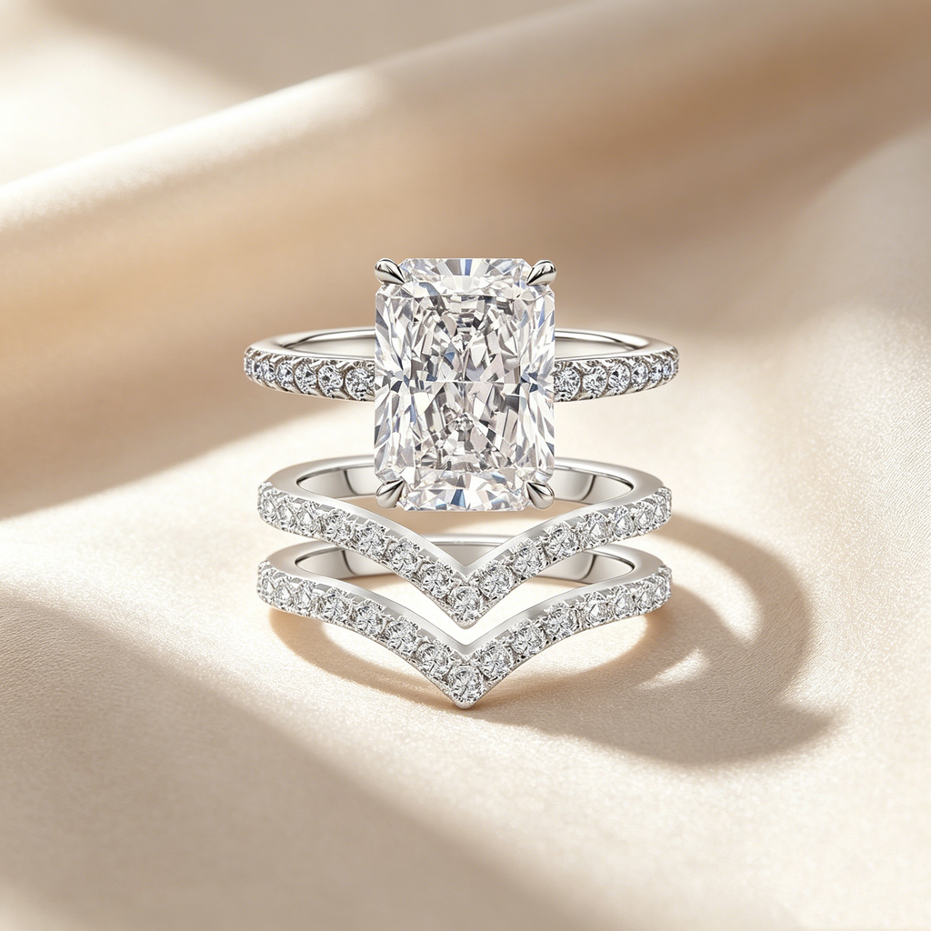 Radiant Cut Moissanite Ring Set