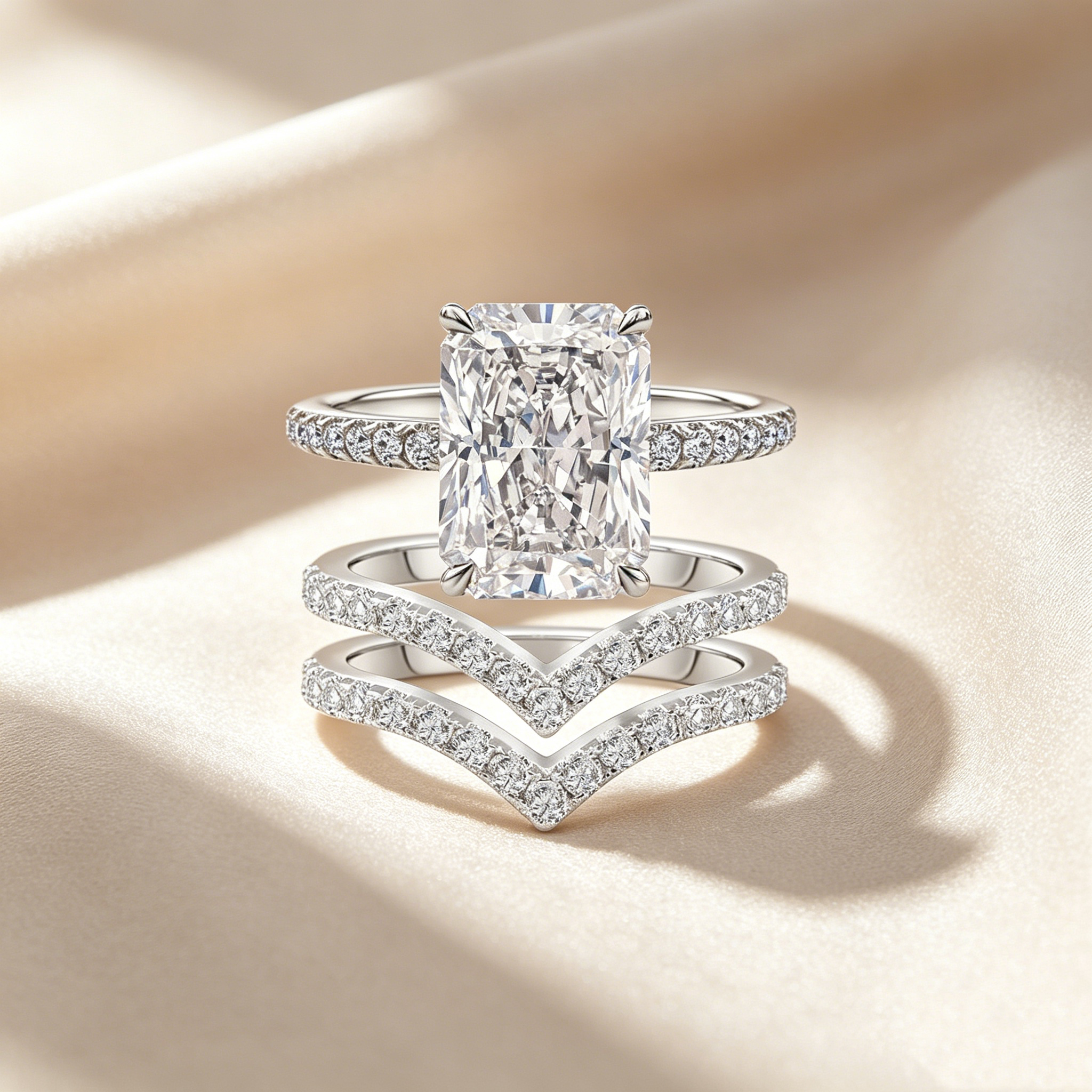 Radiant Cut Moissanite Ring Set