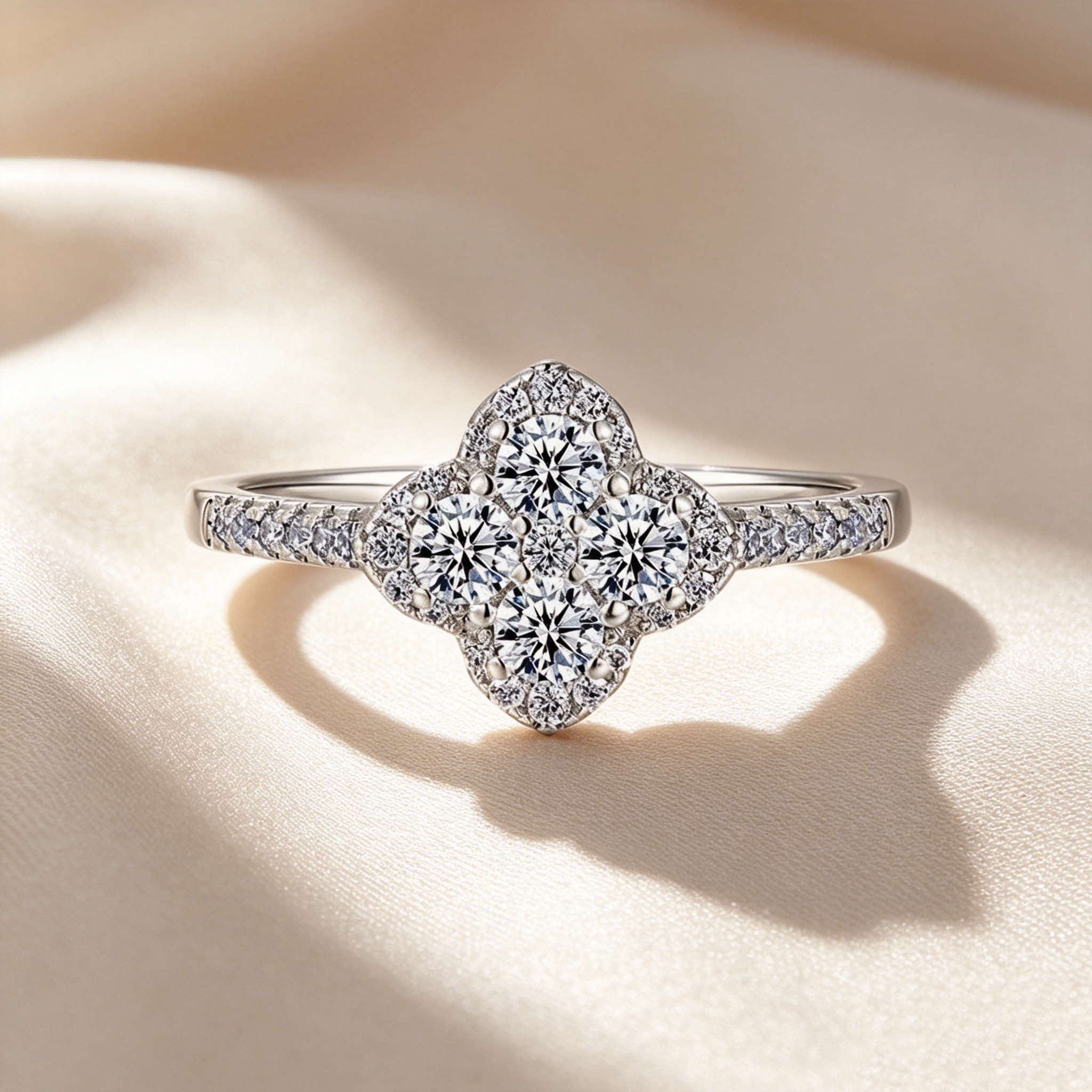 Minimalist Elegant Moissanite Four-Leaf Clover Ring
