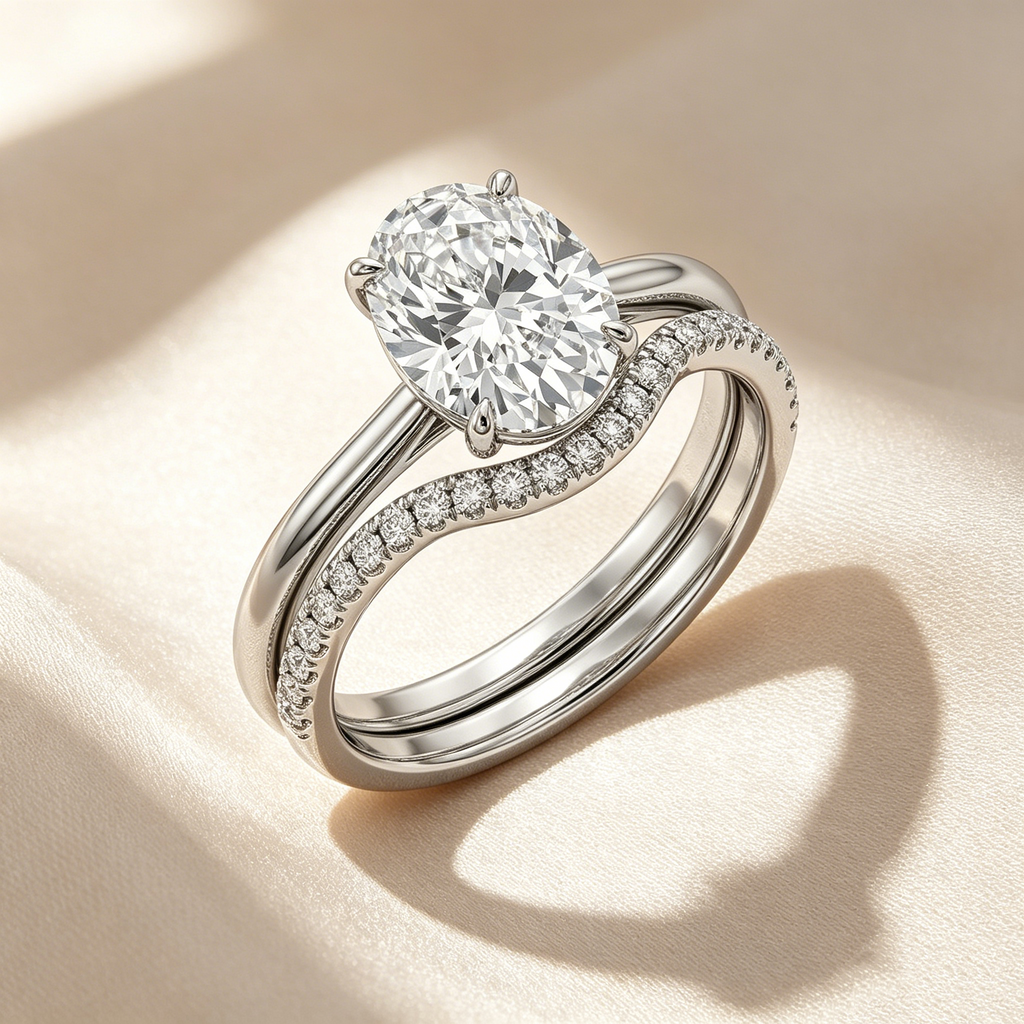 Oval Cut Twisted Pavé Ring Set