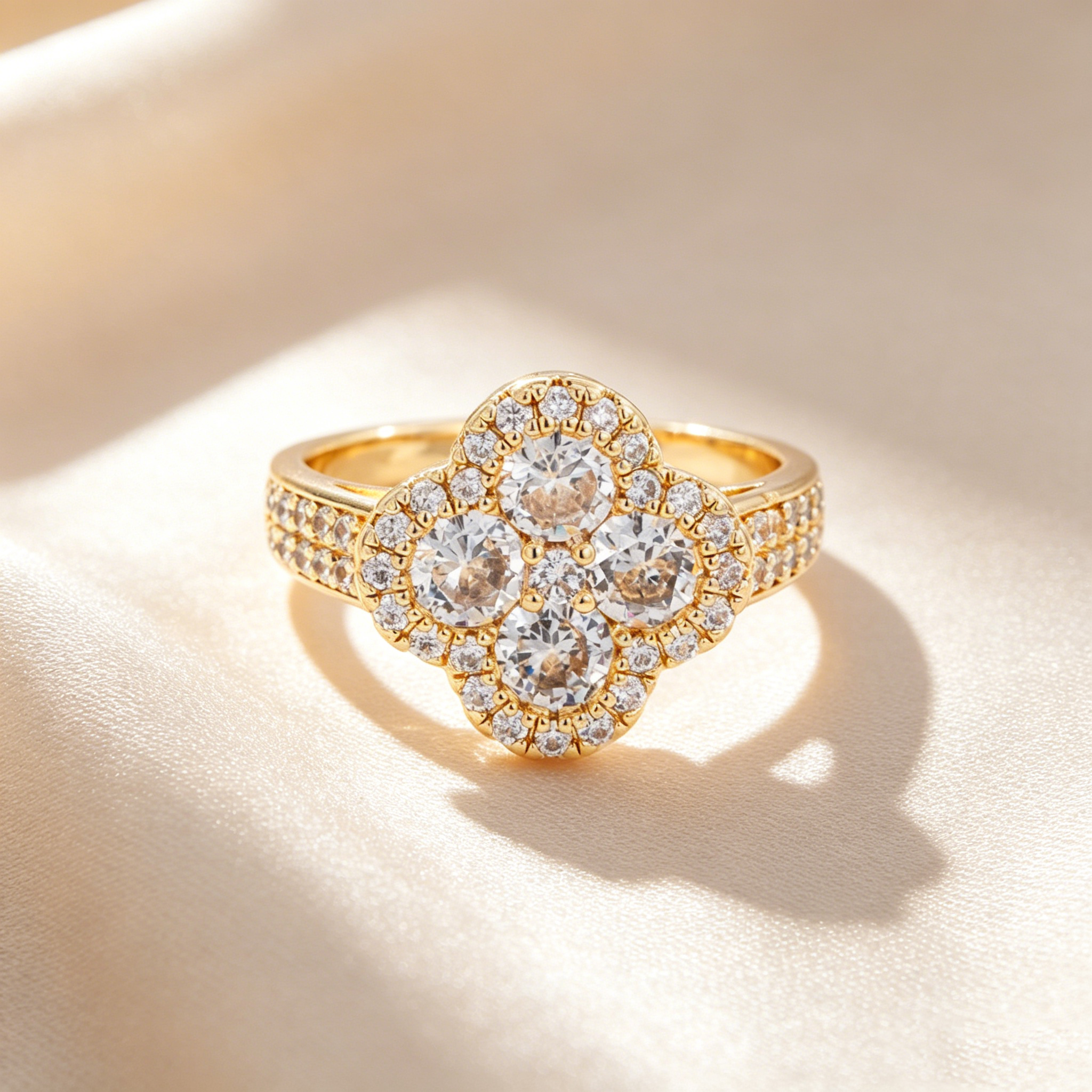 Four-Leaf Clover 4-Stone Cluster Full Paved Ring