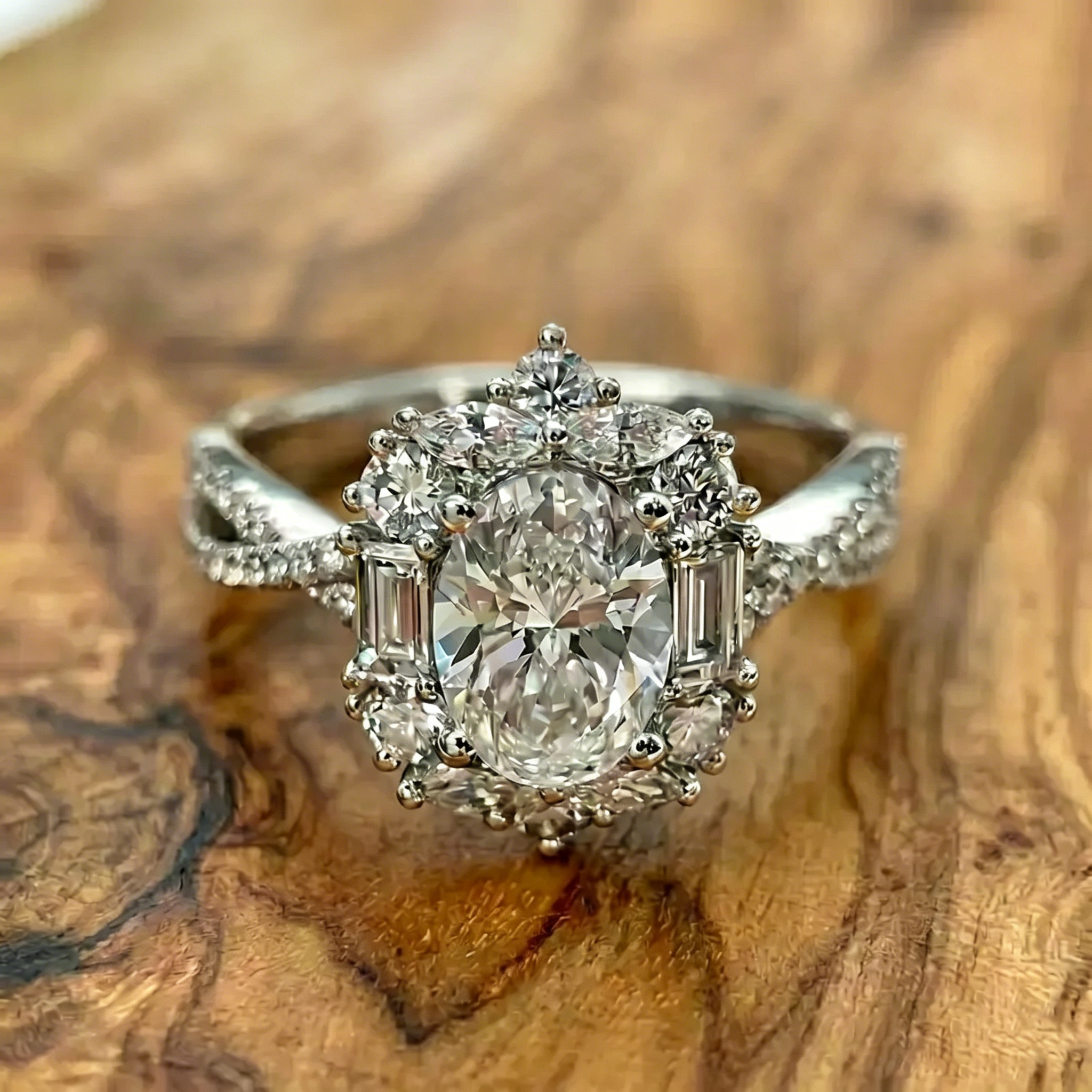 Oval Center Stone Halo Crown Engagement Ring