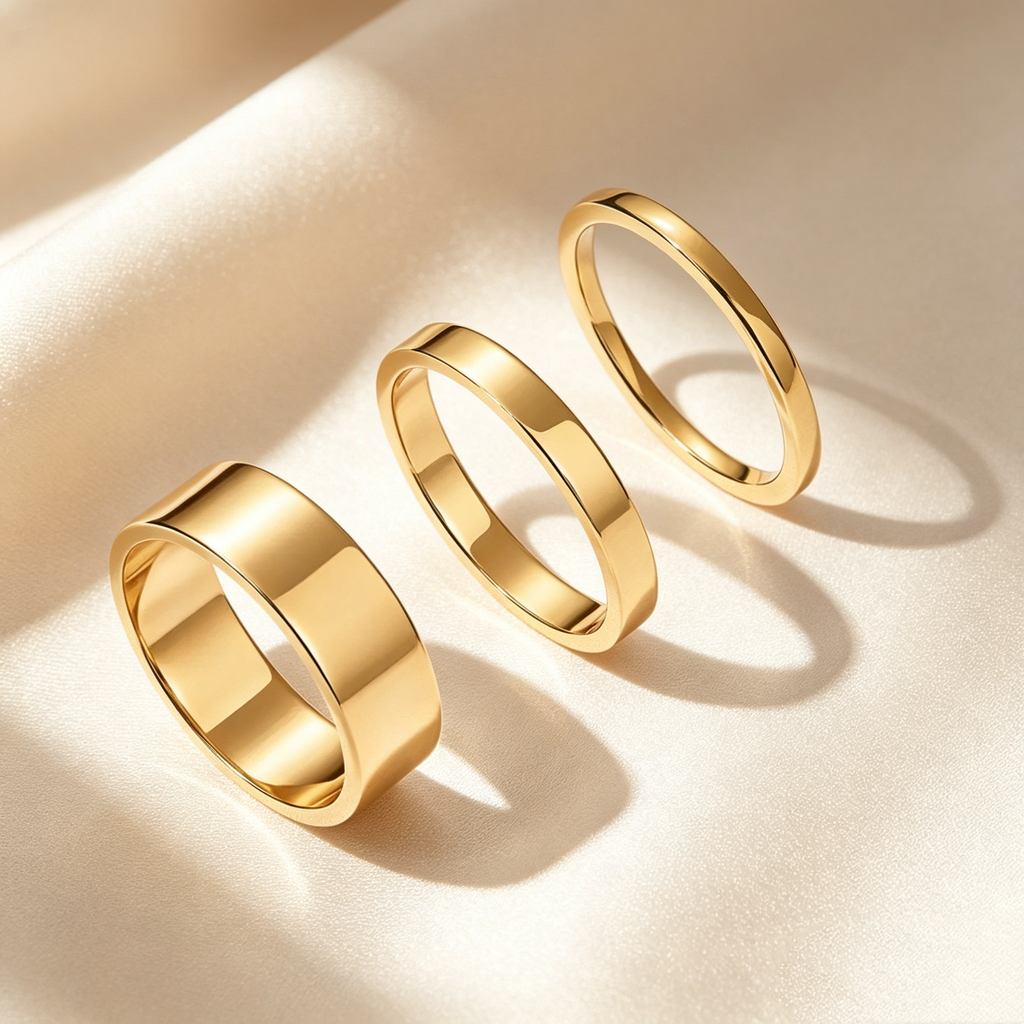 Minimal Polished Band Ring Set