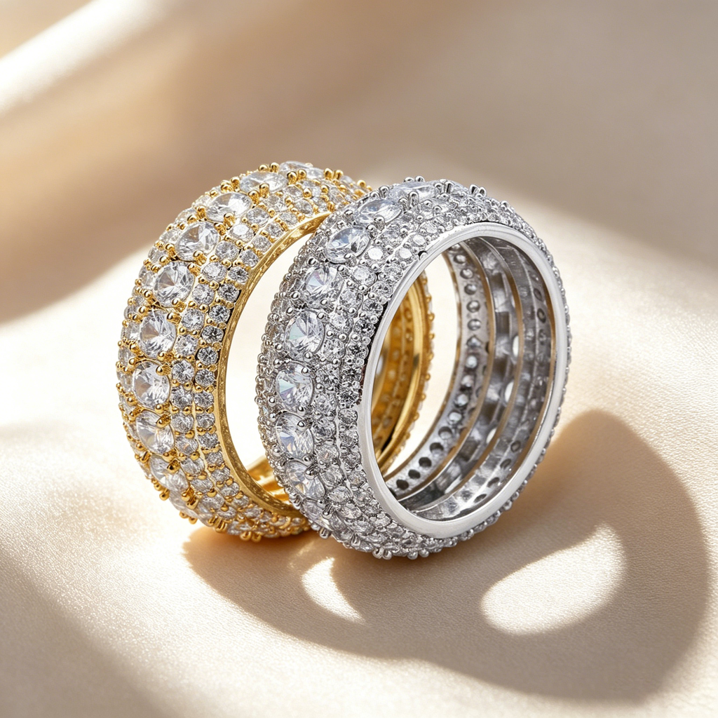 Wide Multi-Row Full Paved Moissanite Eternity Band Ring