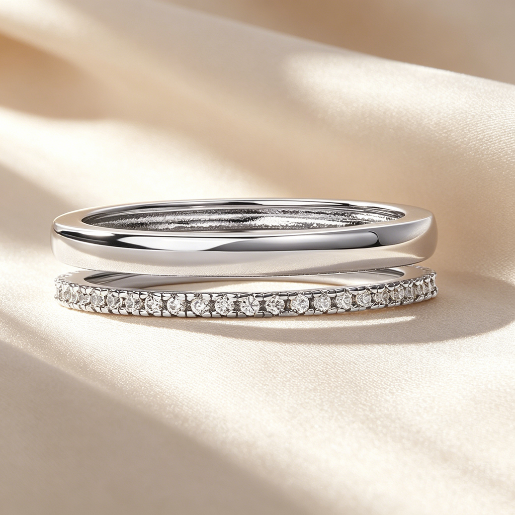 Double Layer Pavé Half Eternity Ring