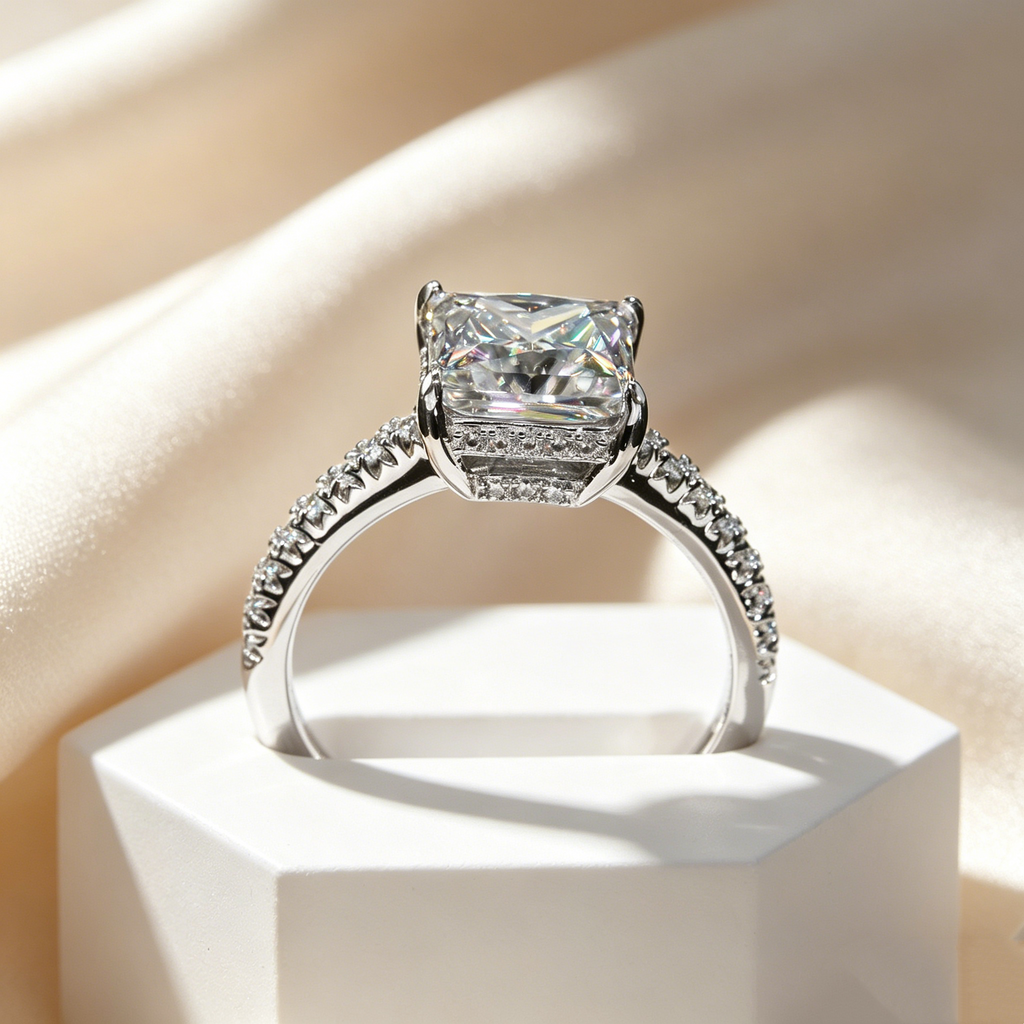 Princess Cut Moissanite Pavé Ring