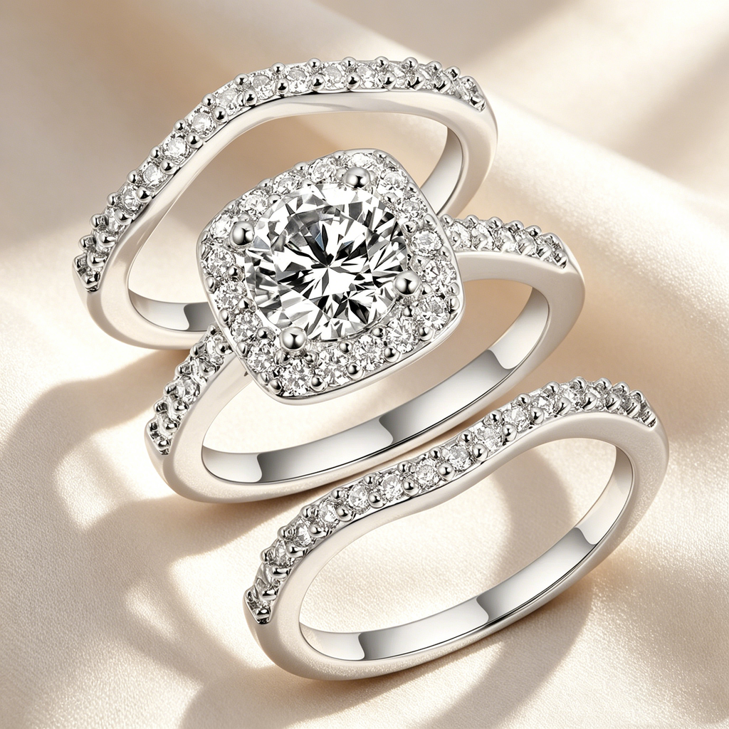 Circular Halo Stackable Ring Set
