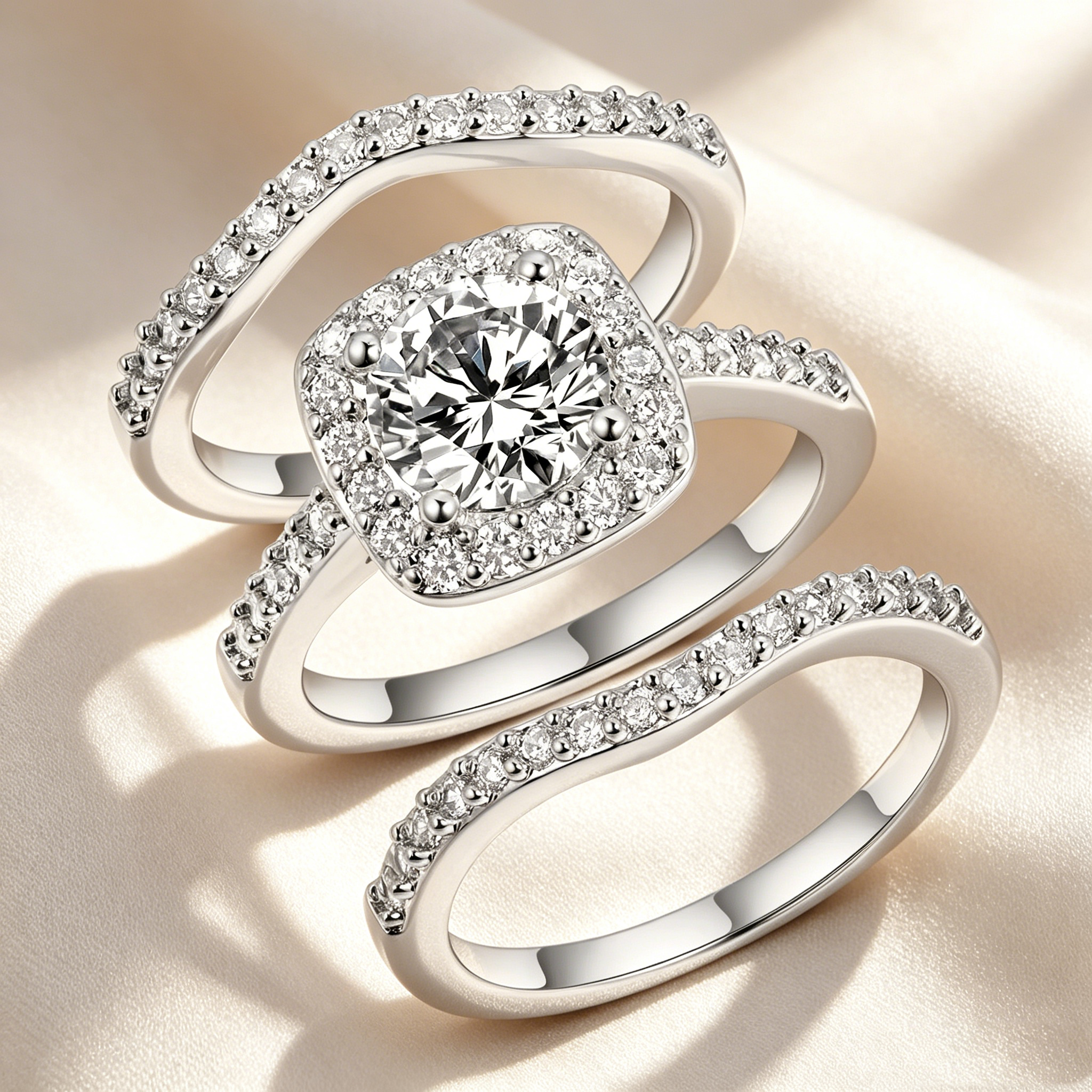 Circular Halo Stackable Ring Set