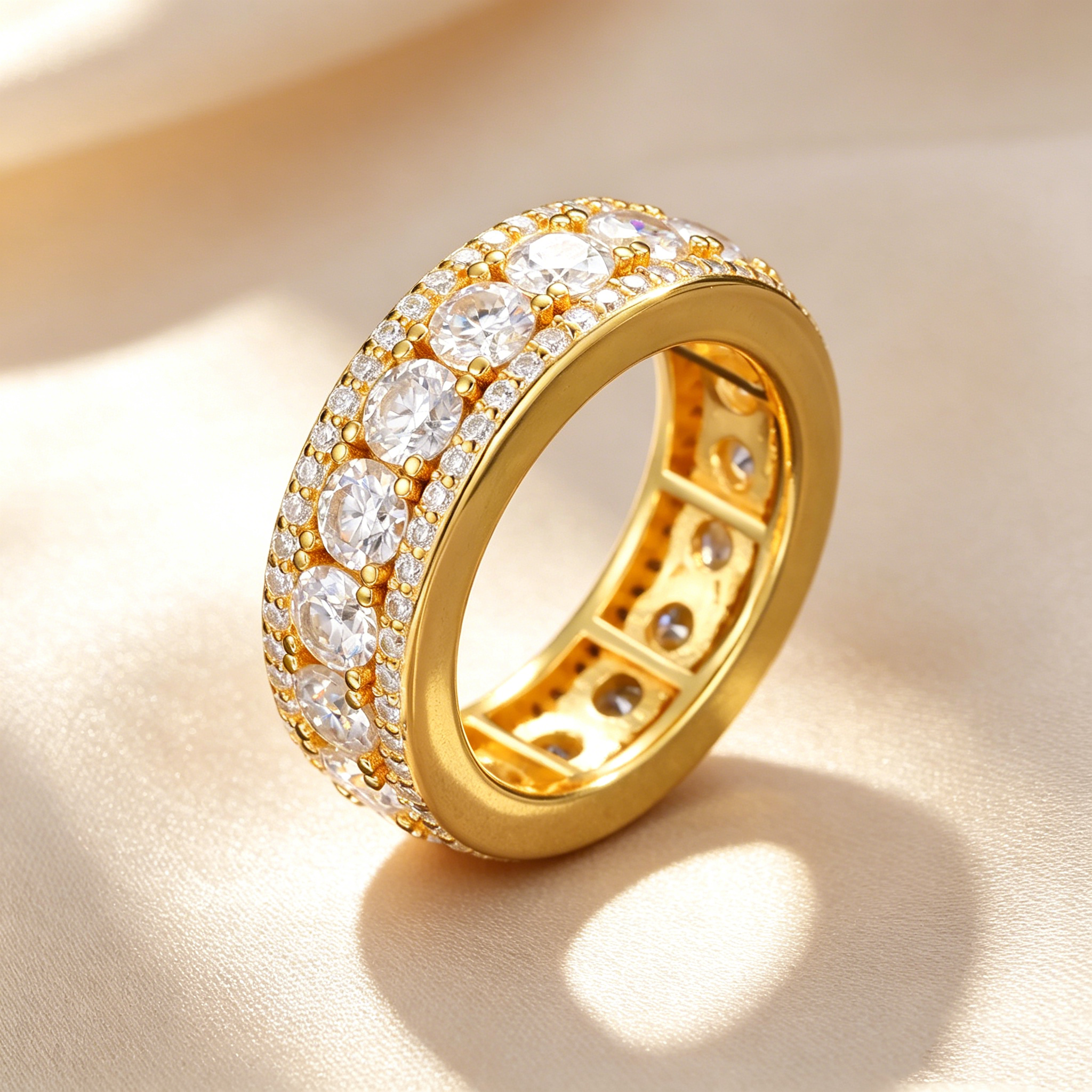 Three-Row Full Paved Moissanite Eternity Ring