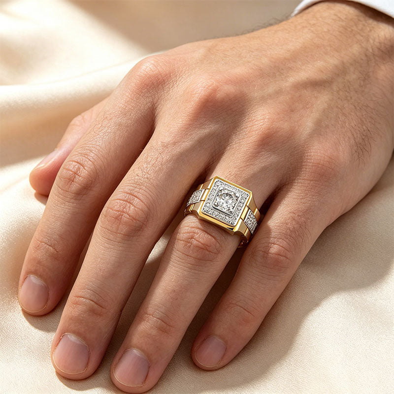 Square Double Halo Wide Men's Ring