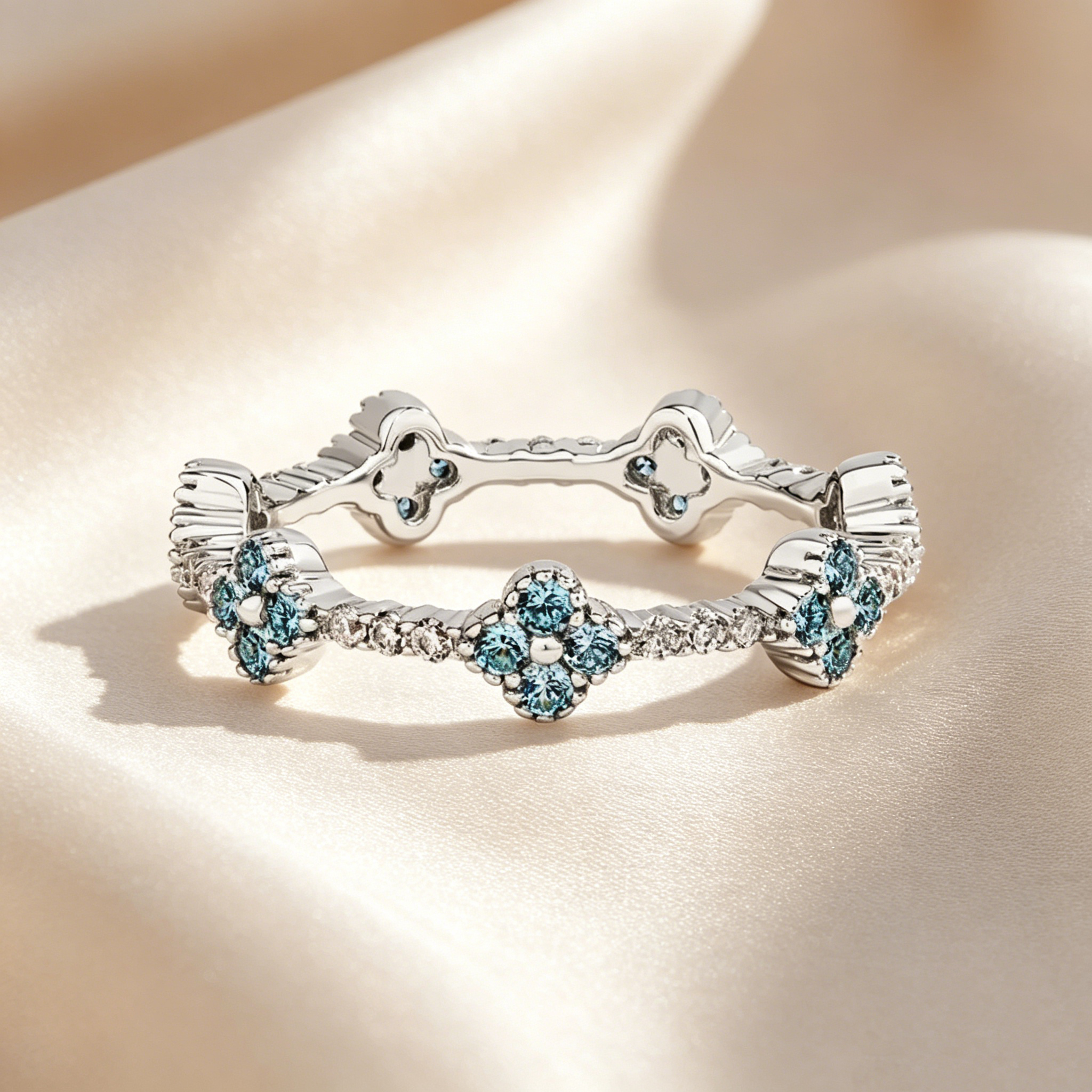 Four-Leaf Clover Crystal & Moissanite Ring