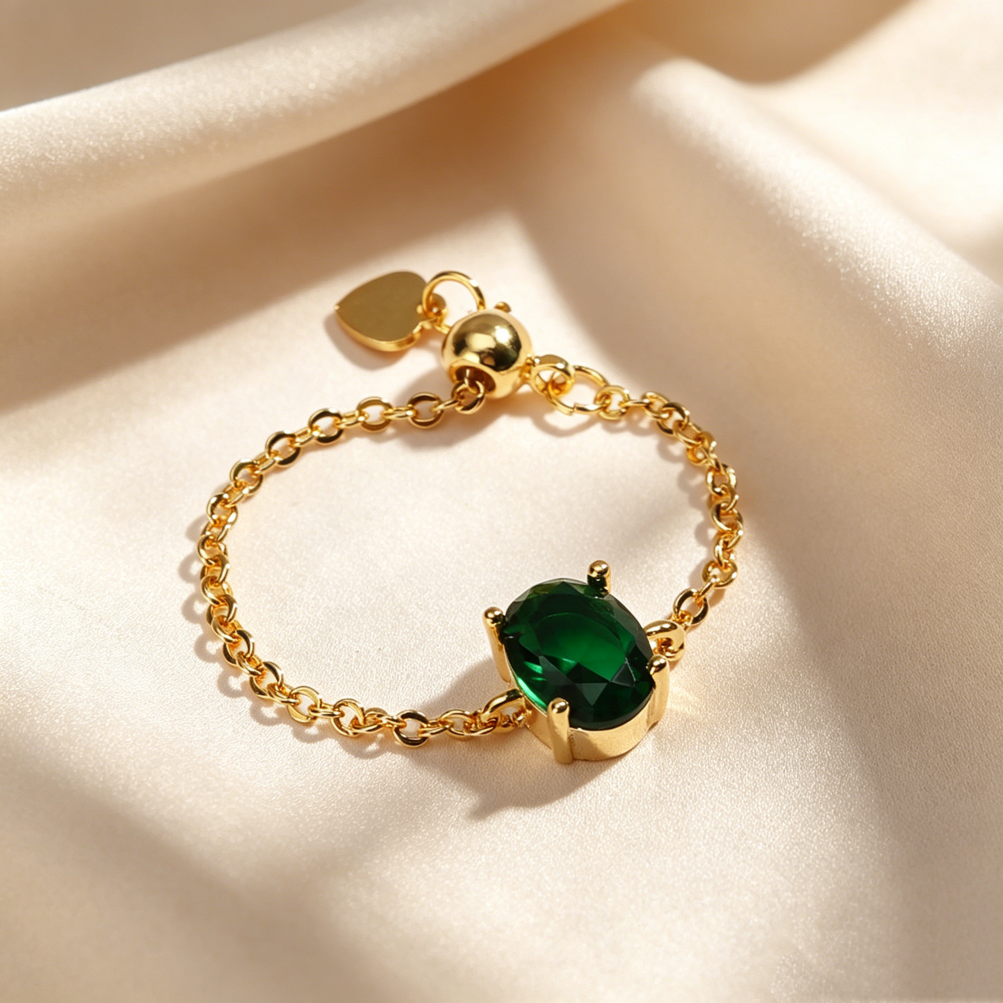Oval Natural Crystal Adjustable Chain Ring