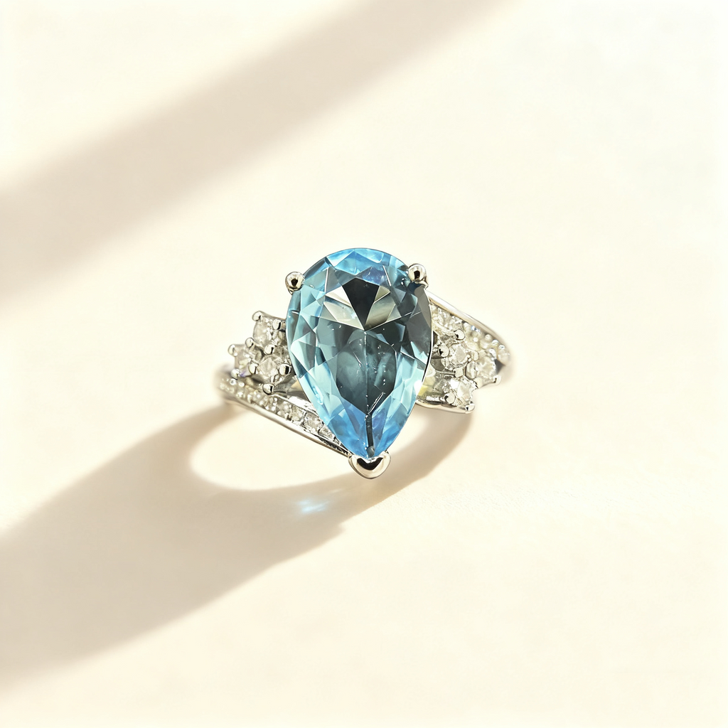 Teardrop-Cut Aquamarine Pavé Ring