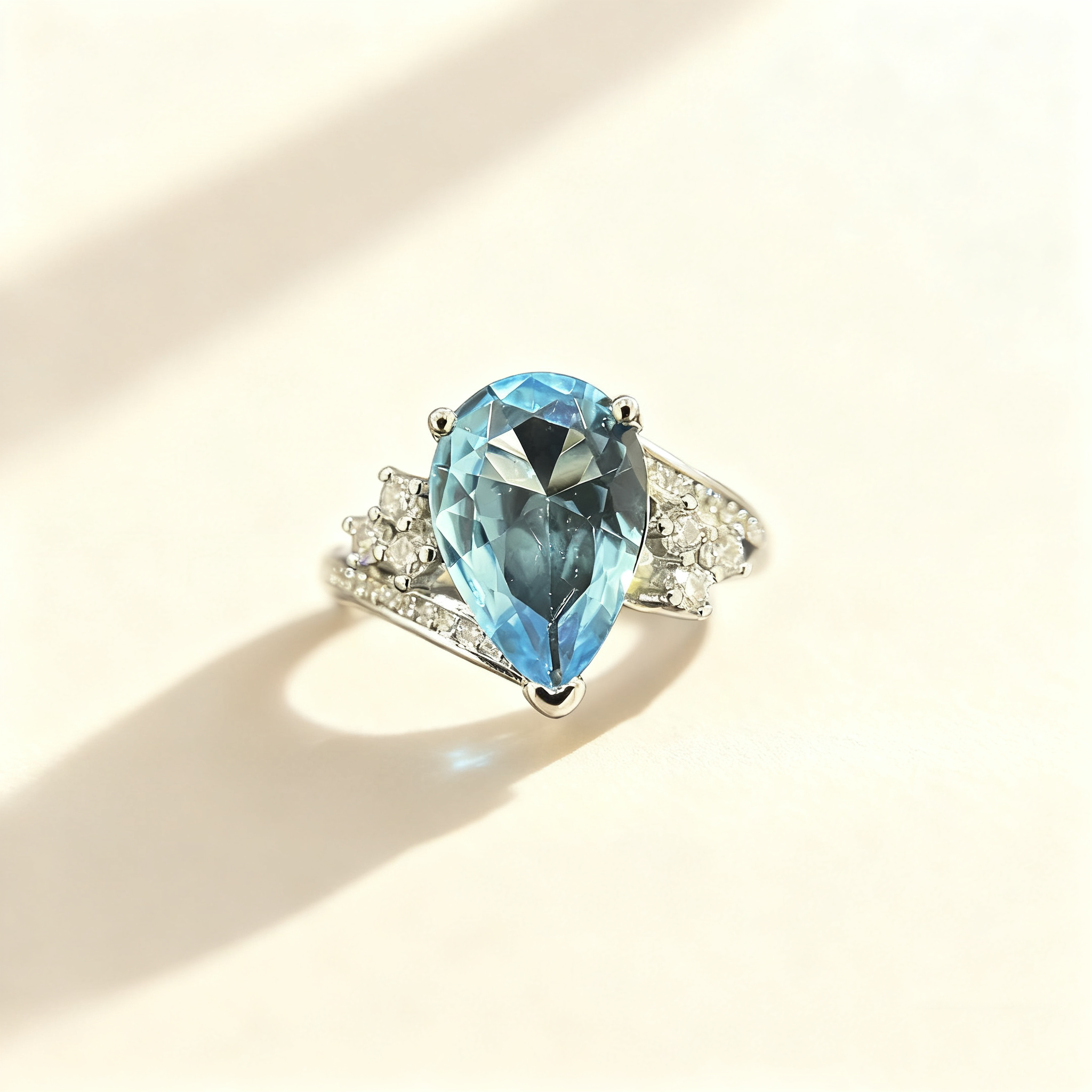 Teardrop-Cut Aquamarine Pavé Ring