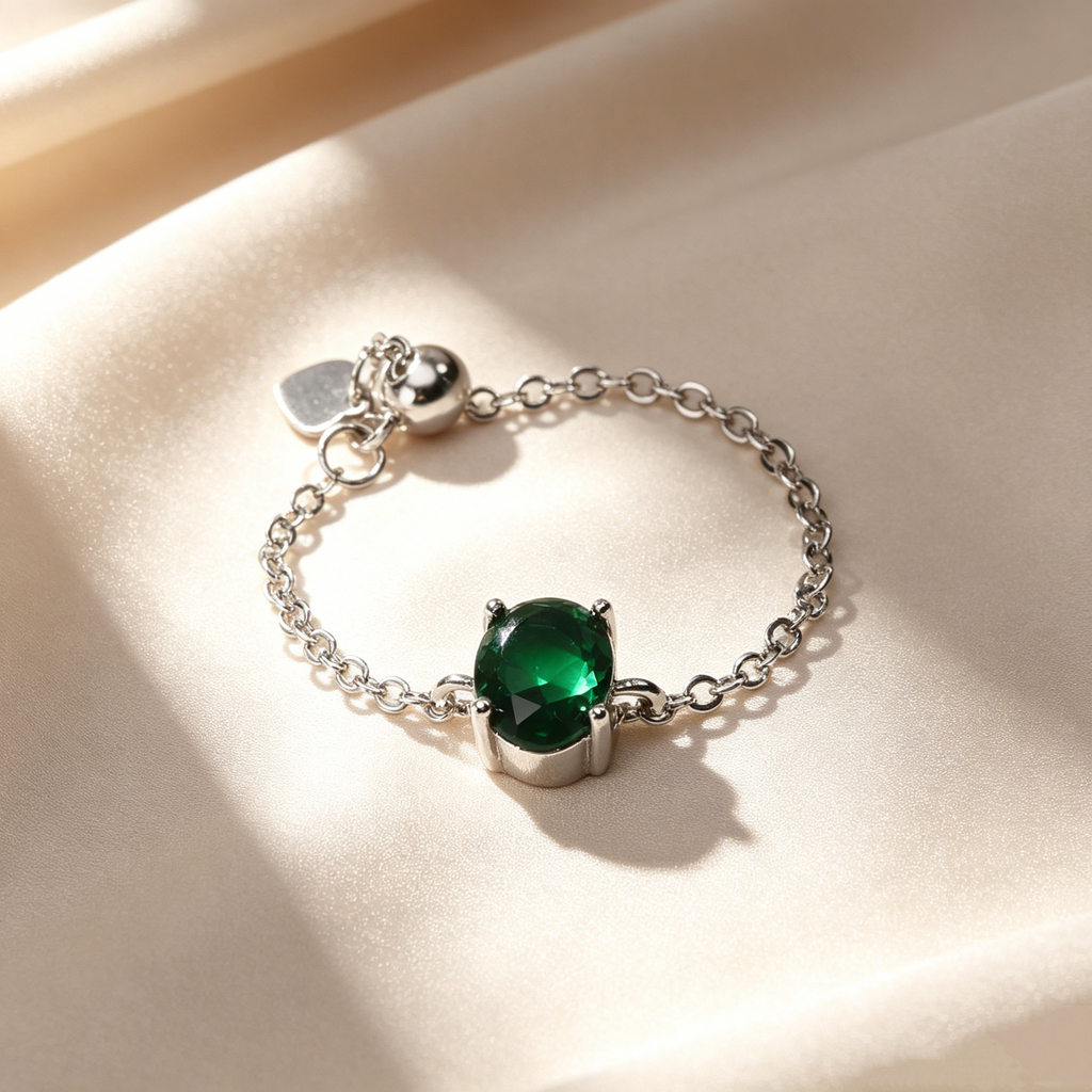 Oval Natural Crystal Adjustable Chain Ring