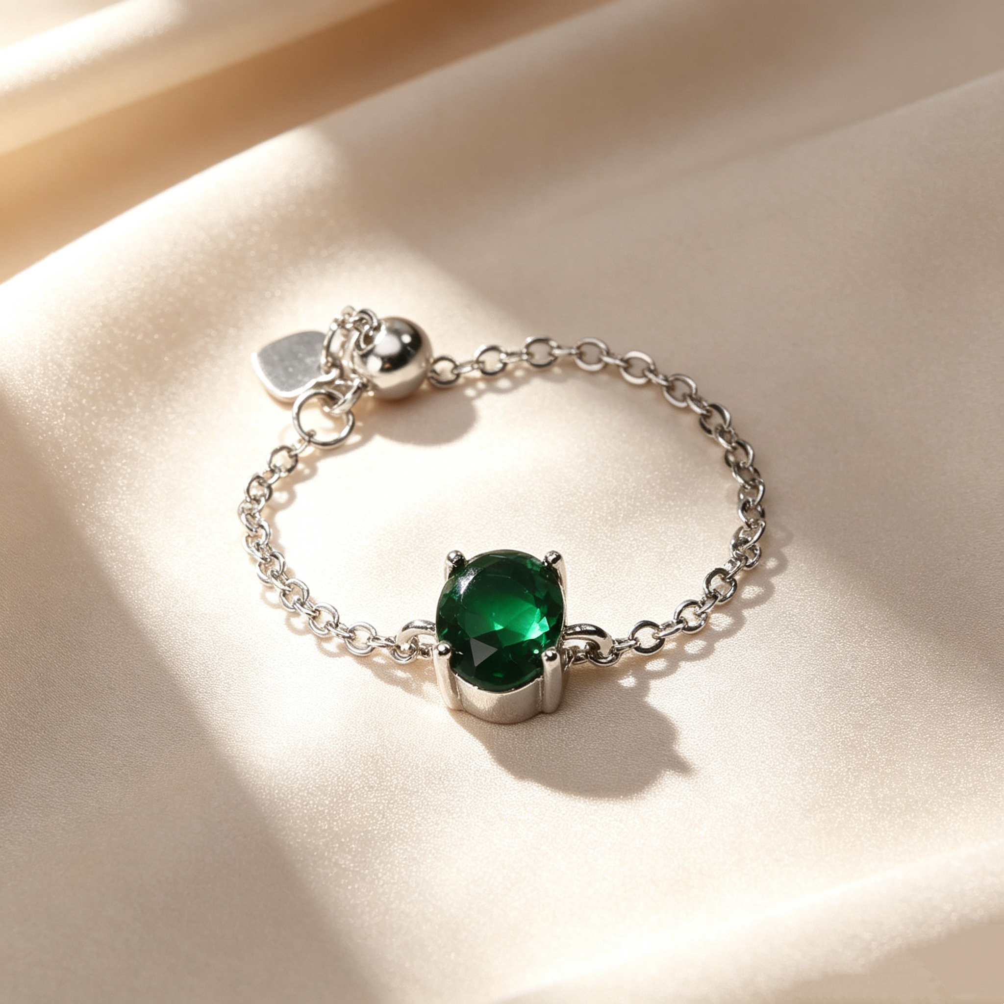 Oval Natural Crystal Adjustable Chain Ring