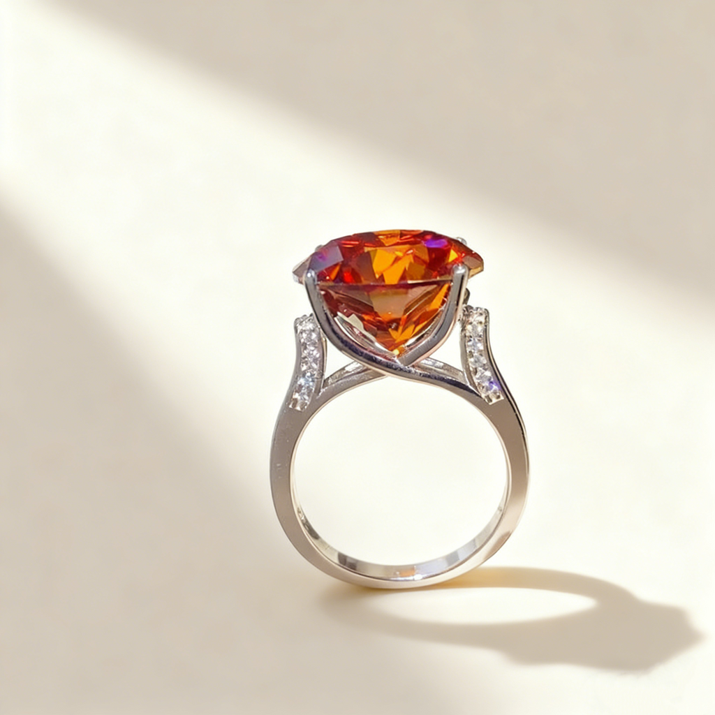 Dove Blood Red Moissanite Ring