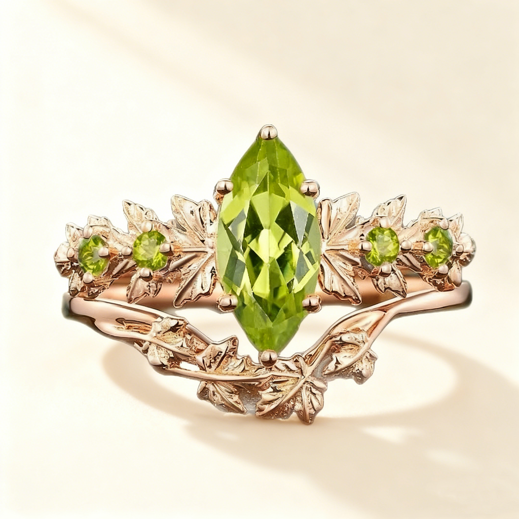 Marquise-Cut Green Gem Flower Ring Set