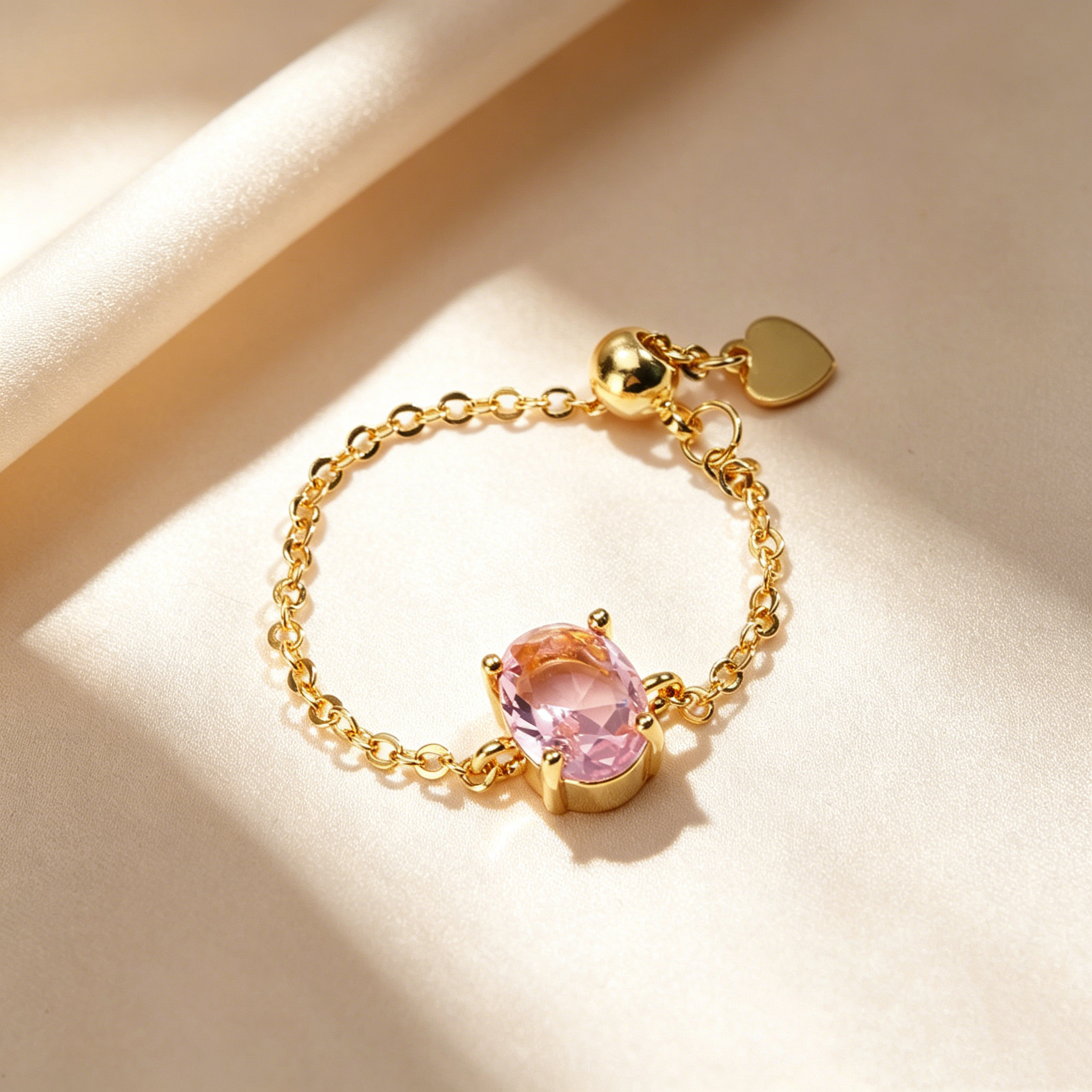 Oval Natural Crystal Adjustable Chain Ring