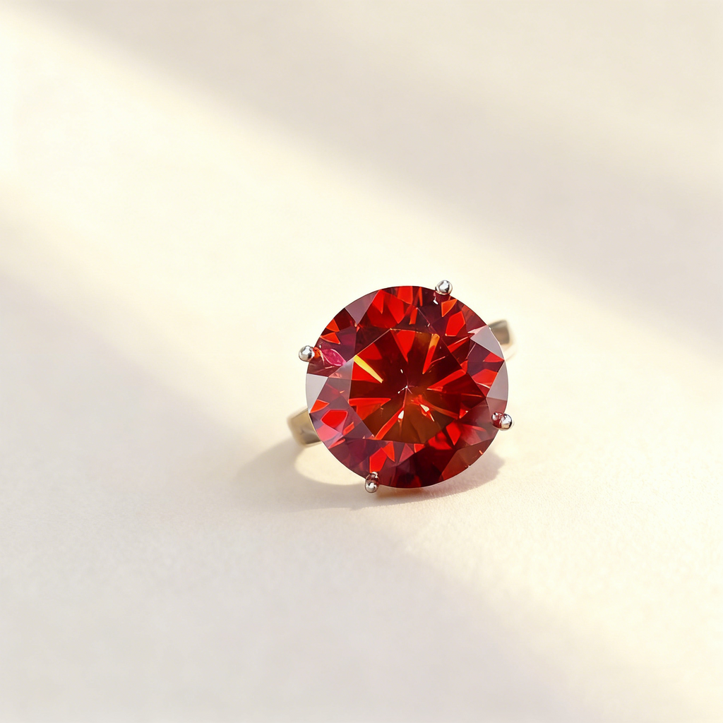 Dove Blood Red Moissanite Ring