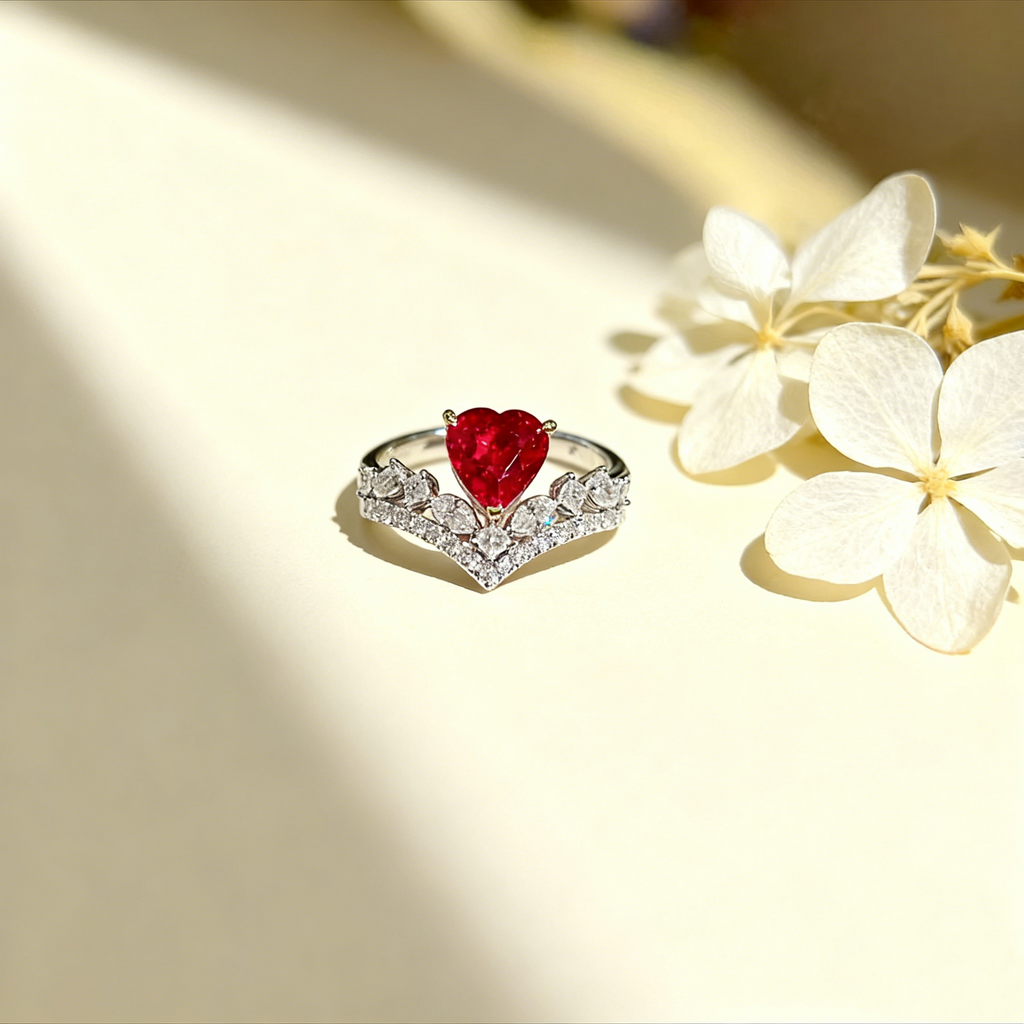 Ruby Heart Crown Ring