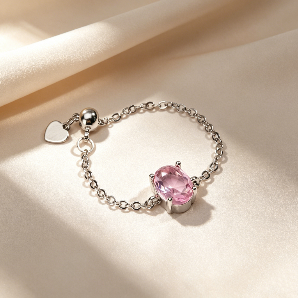 Oval Natural Crystal Adjustable Chain Ring