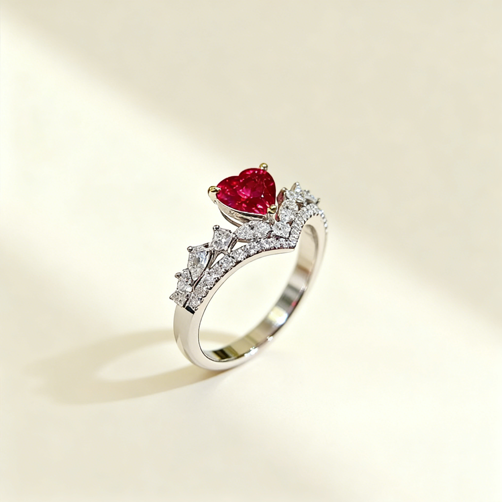 Ruby Heart Crown Ring