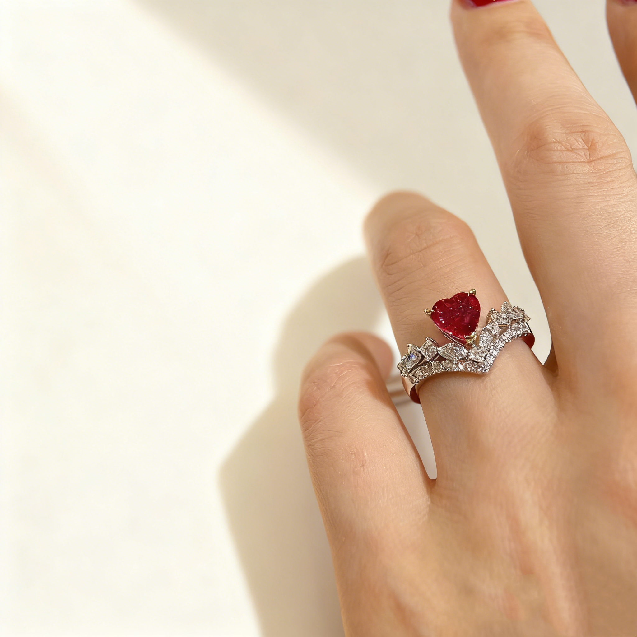 Ruby Heart Crown Ring