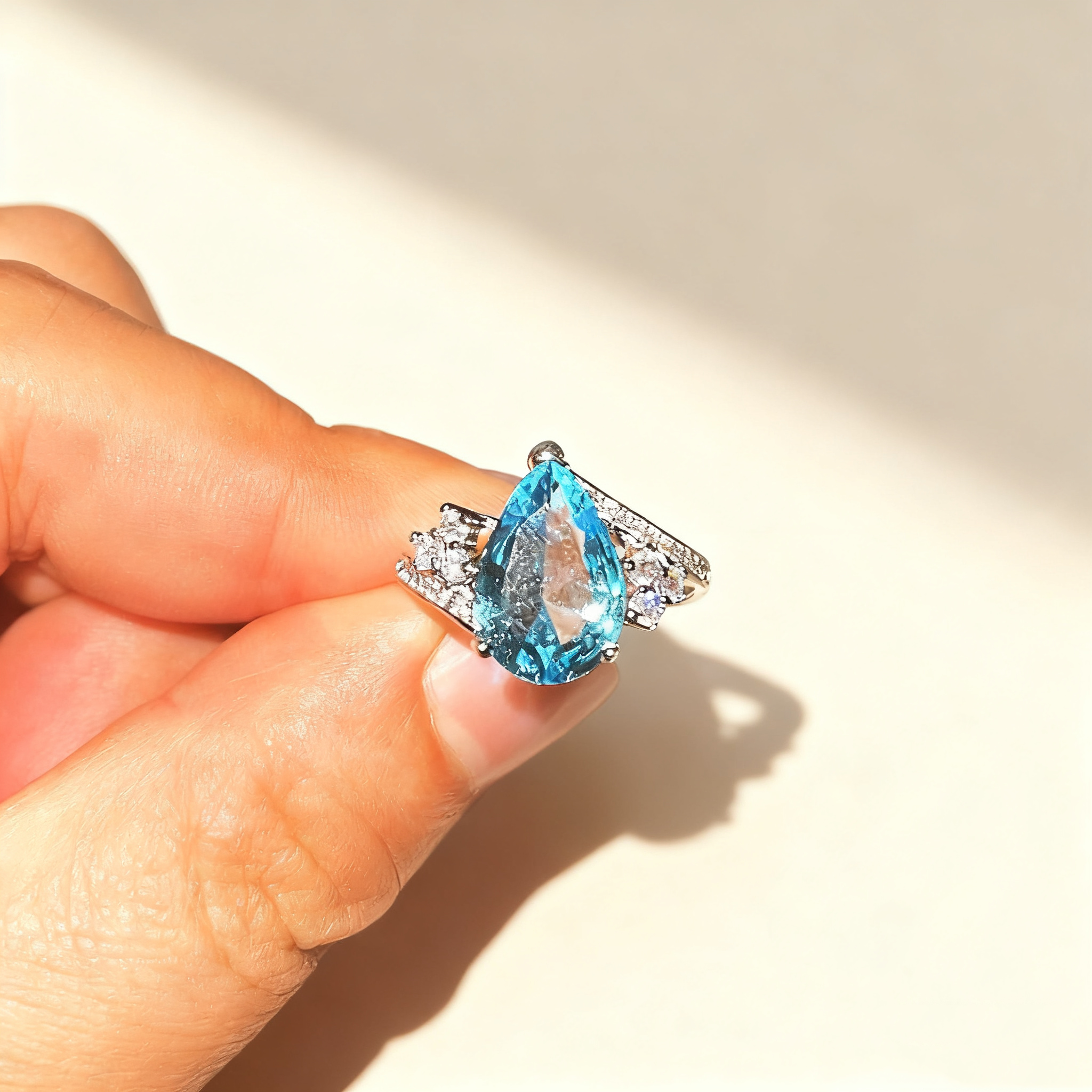 Teardrop-Cut Aquamarine Pavé Ring