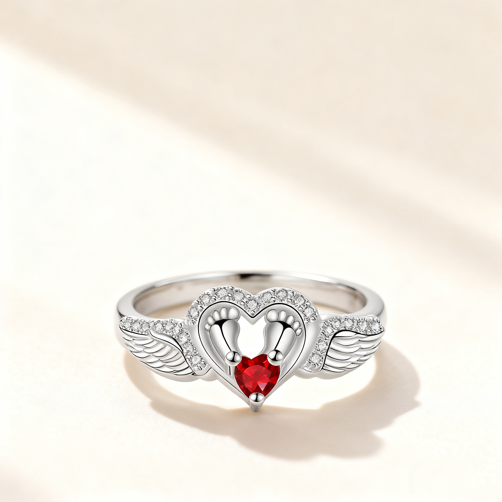 Little Foot Red Crystal Wing Ring