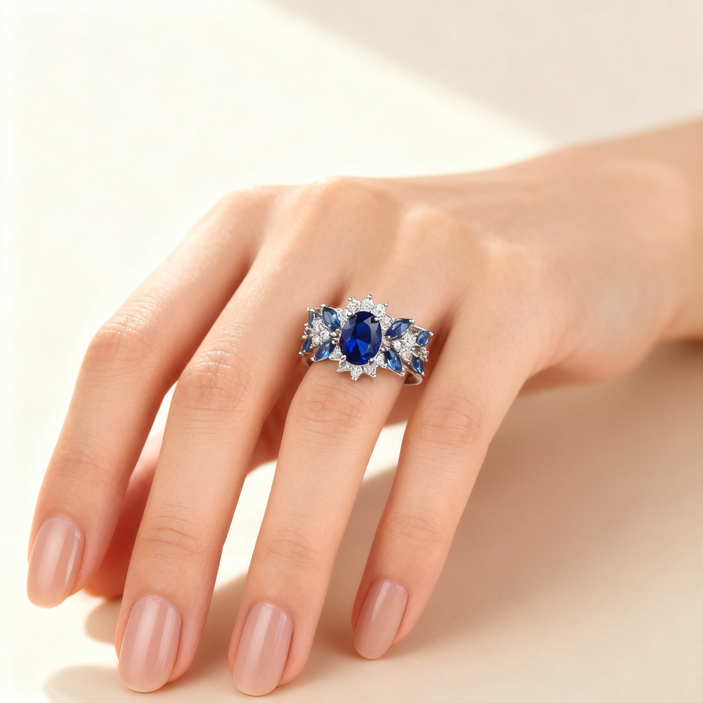 Blue Sapphire Leaf Ring