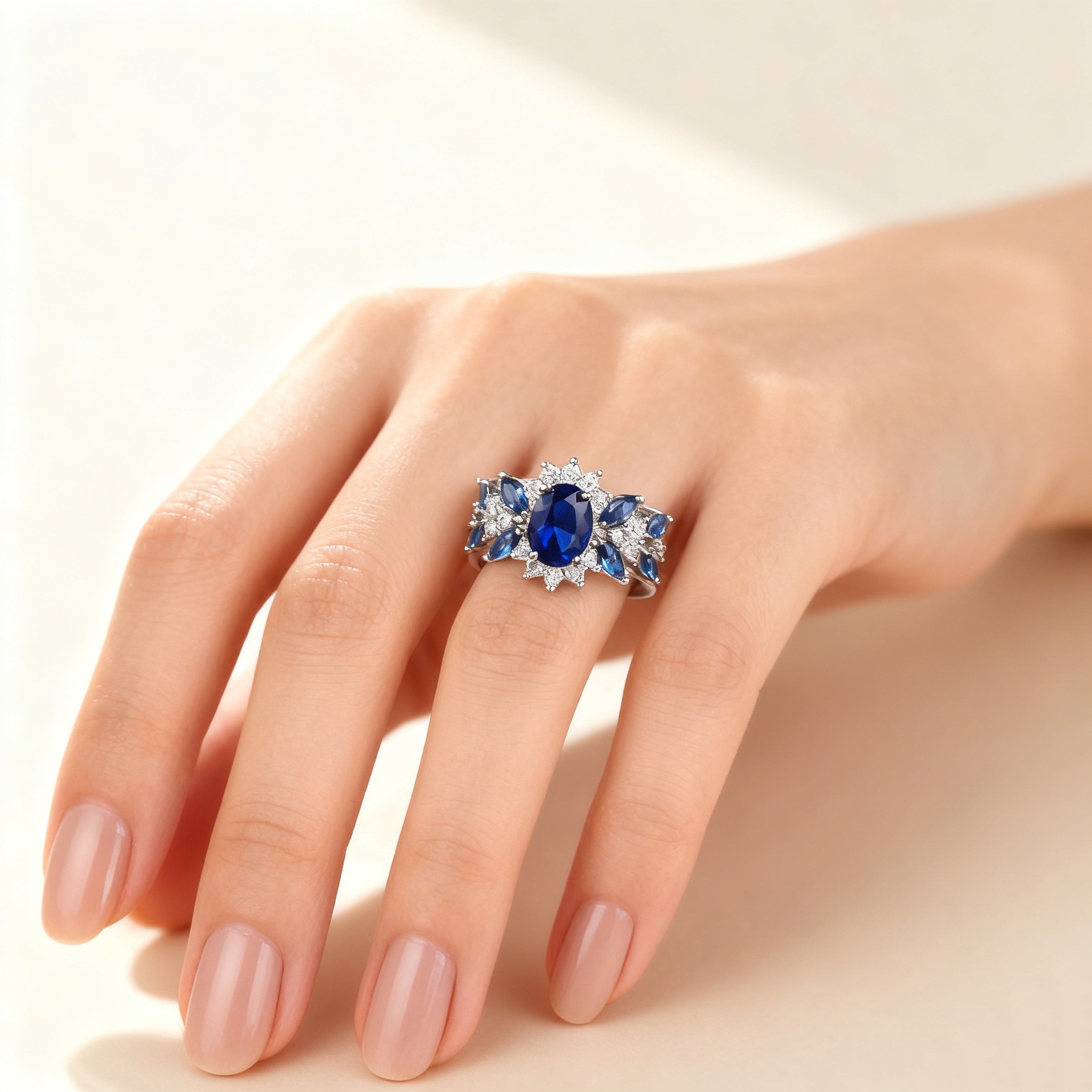 Blue Sapphire Leaf Ring