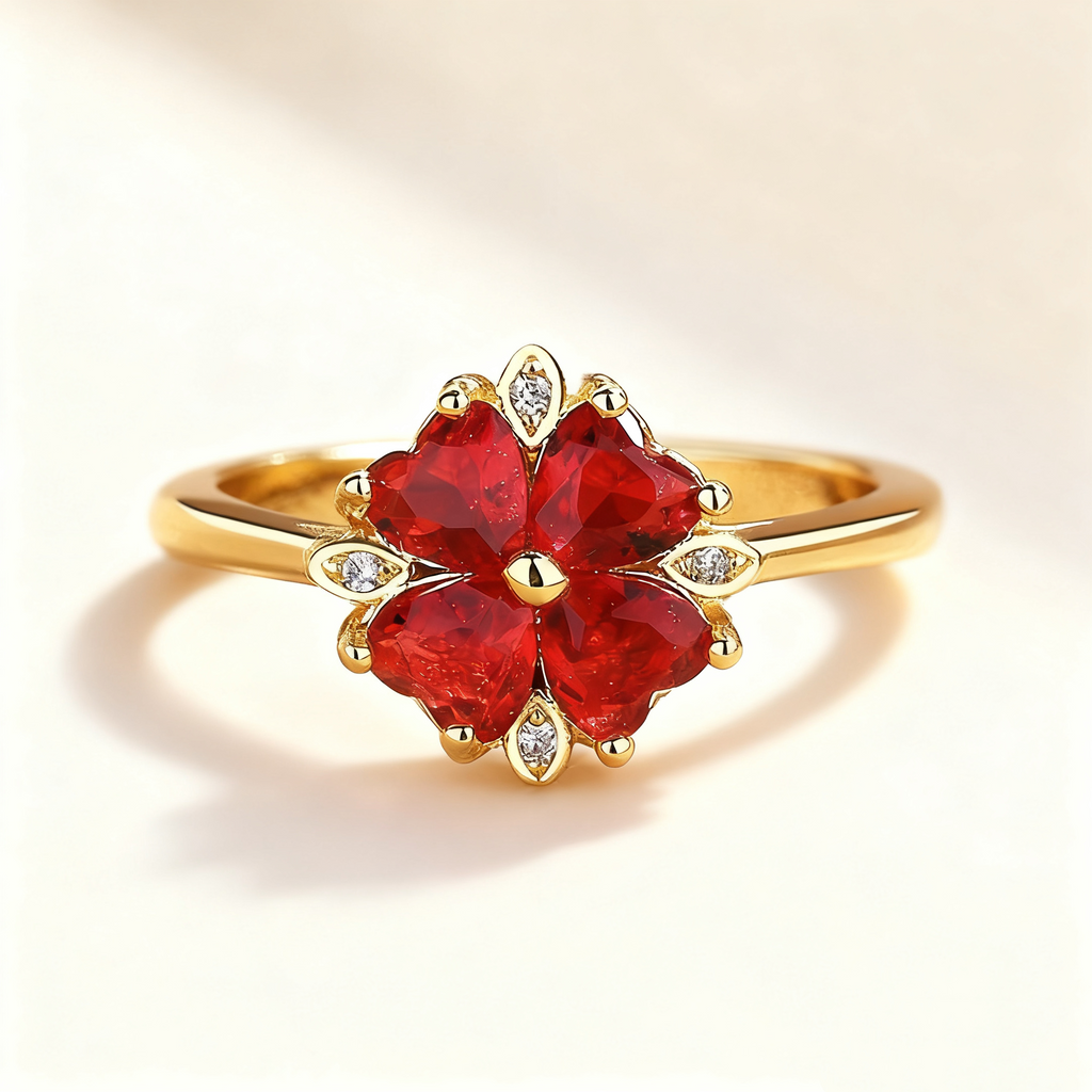 Heart-Cut Red Crystal Ring with Pavé Diamonds