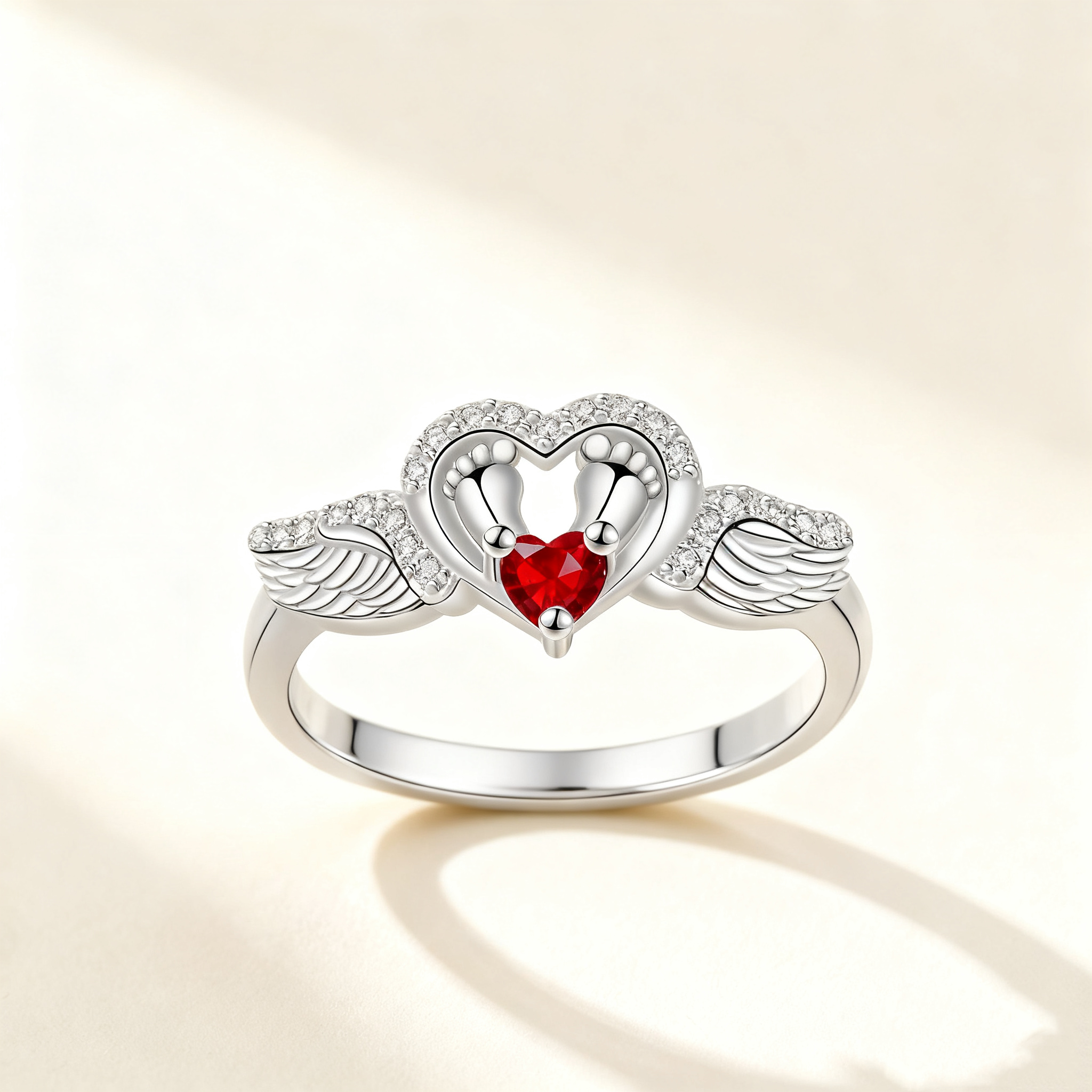 Little Foot Red Crystal Wing Ring