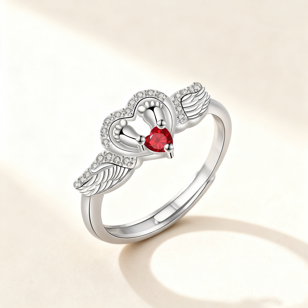 Little Foot Red Crystal Wing Ring
