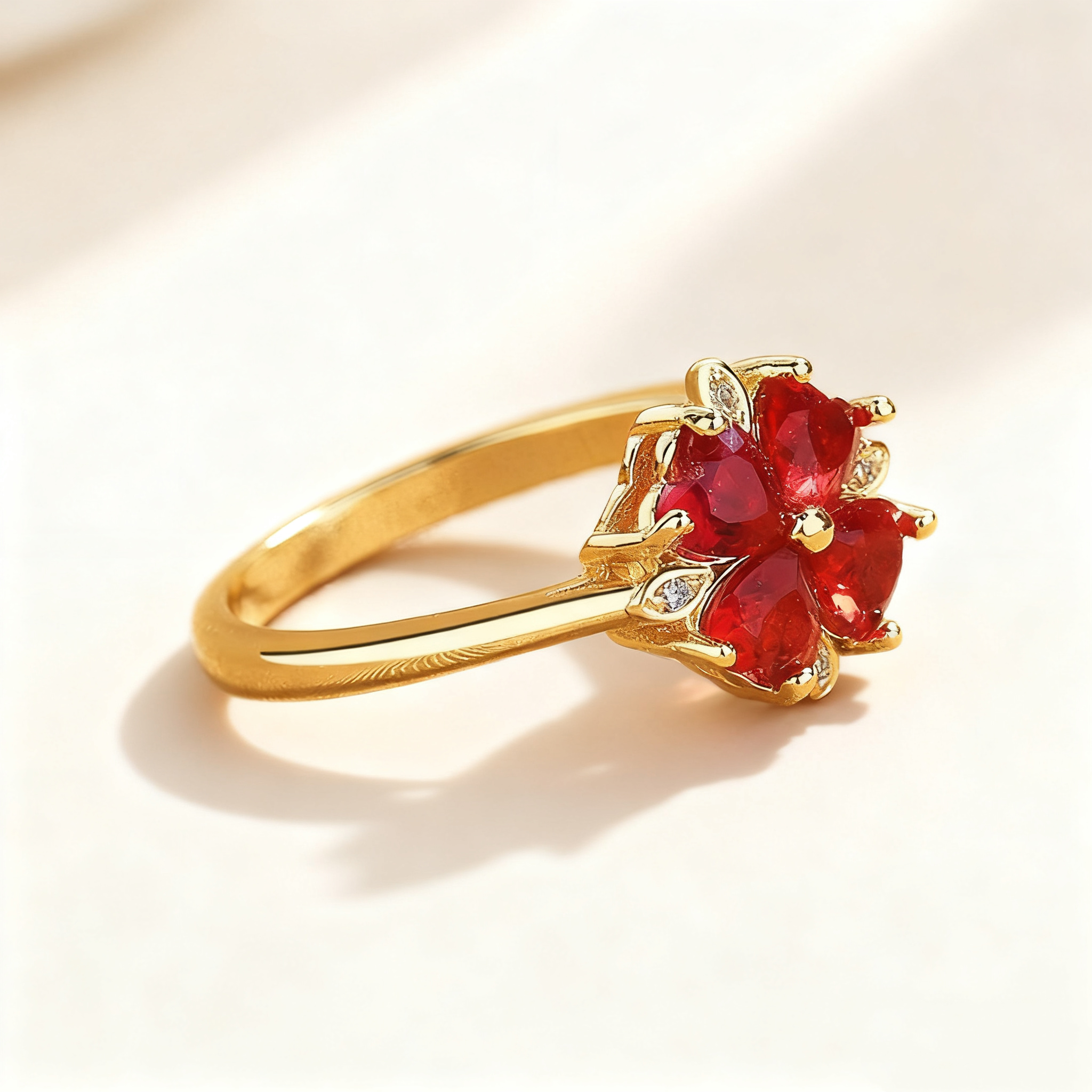 Heart-Cut Red Crystal Ring with Pavé Diamonds
