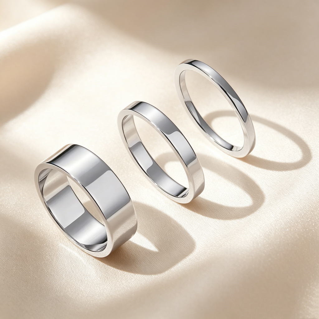 Minimal Polished Band Ring Set